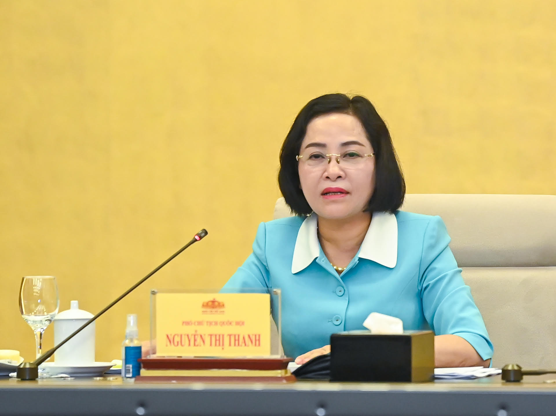Phó Chủ tịch Quốc hội Nguyễn Thị Thanh điều hành nội dung thảo luận tại buổi làm việc.