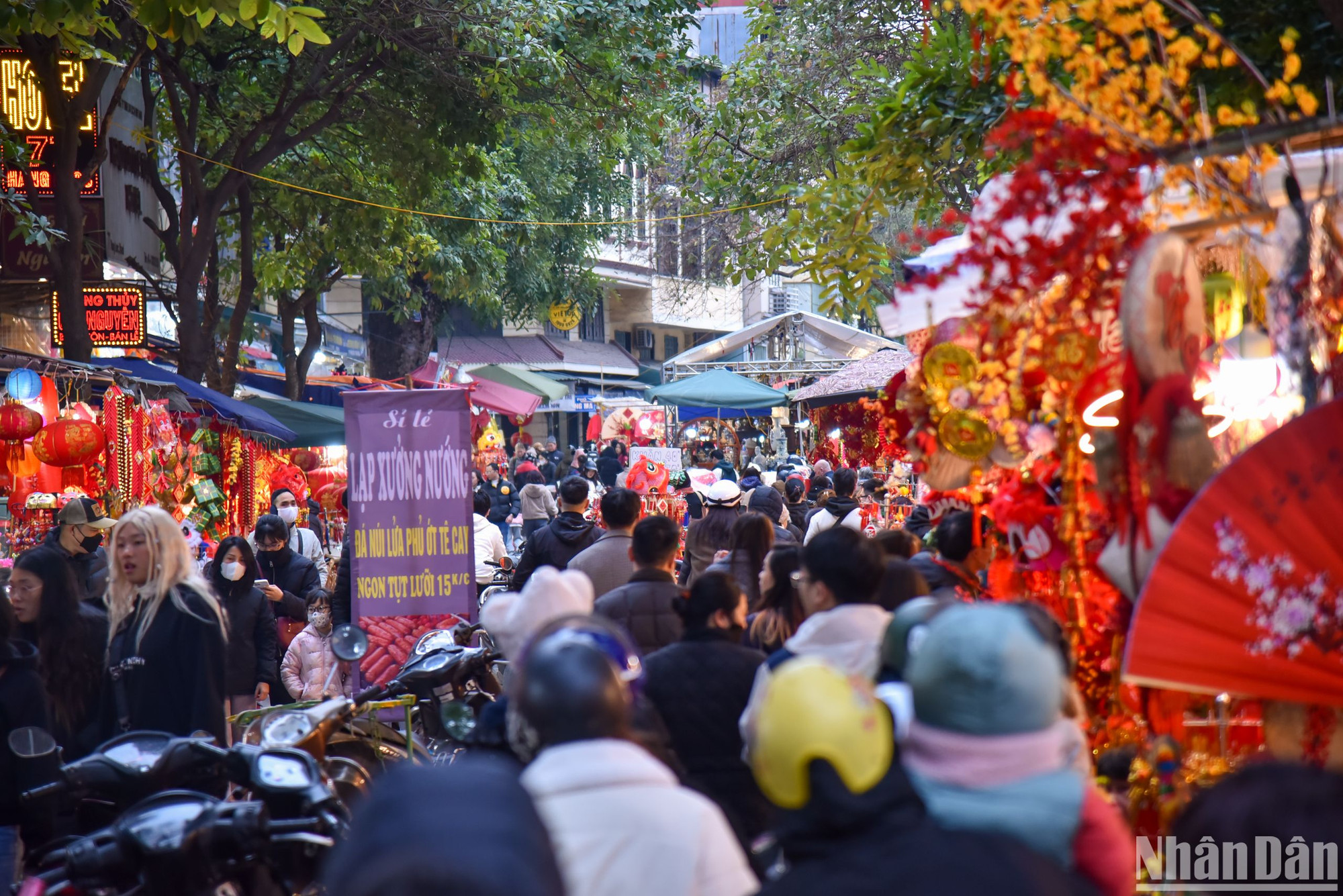 Mặc dù nhiệt độ tại Hà Nội những ngày qua ở mức thấp, từ 10-12 độ C nhưng tại Chợ hoa Hàng Lược vẫn rất đông đúc và tấp nập, nhất là vào thời điểm cuối tuần.