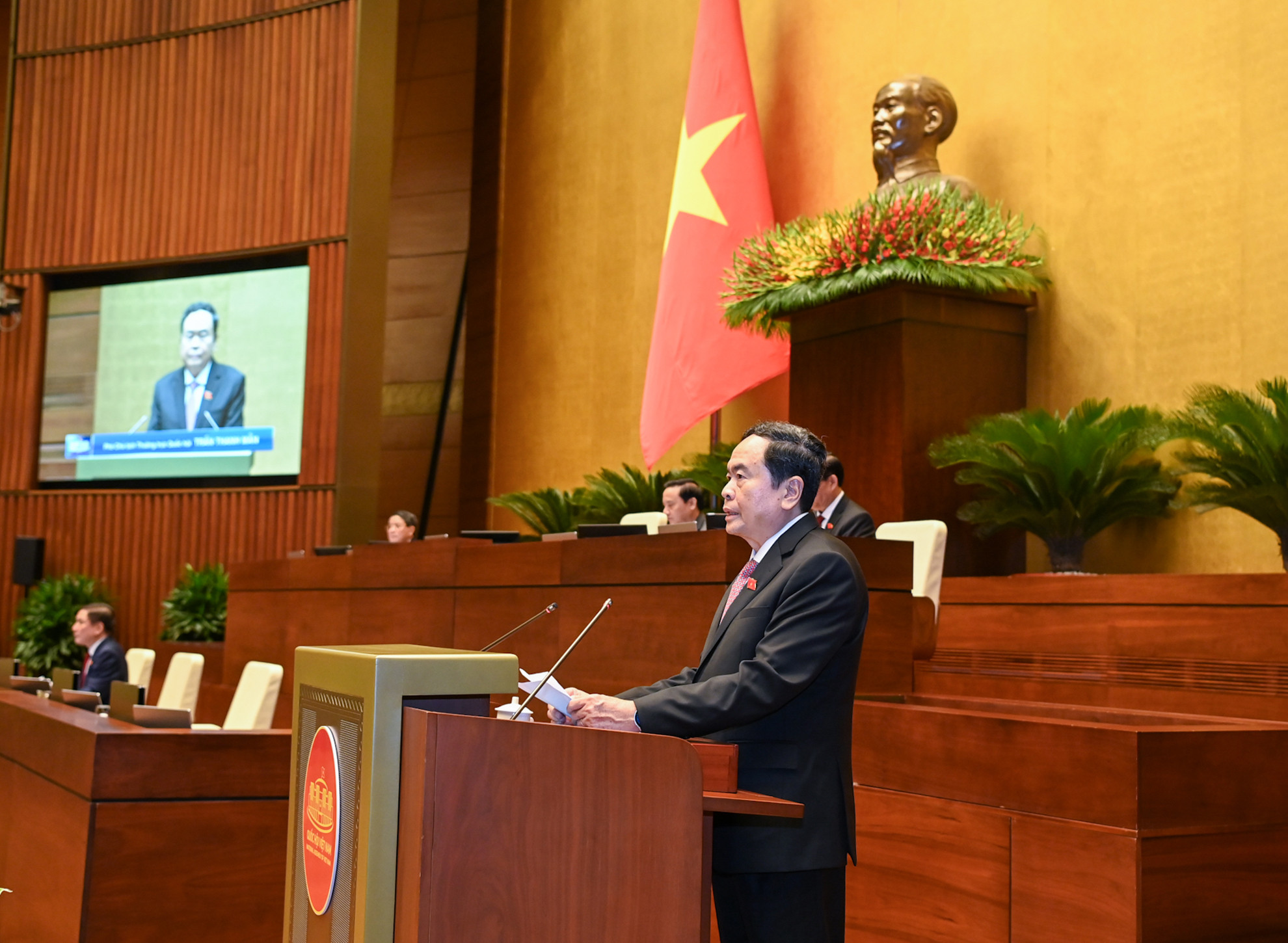 Phó Chủ tịch Thường trực Quốc hội điều hành hoạt động của Ủy ban Thường vụ Quốc hội và Quốc hội Trần Thanh Mẫn phát biểu khai mạc kỳ họp.