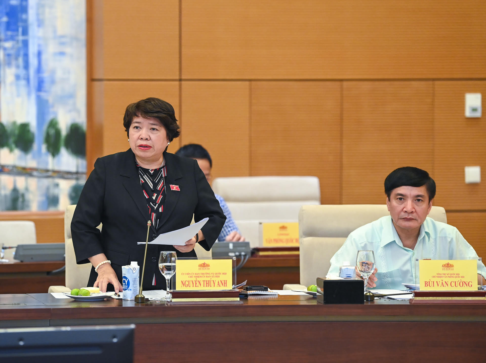 Chủ nhiệm Ủy ban Xã hội Nguyễn Thuý Anh trình bày báo cáo tại buổi làm việc.