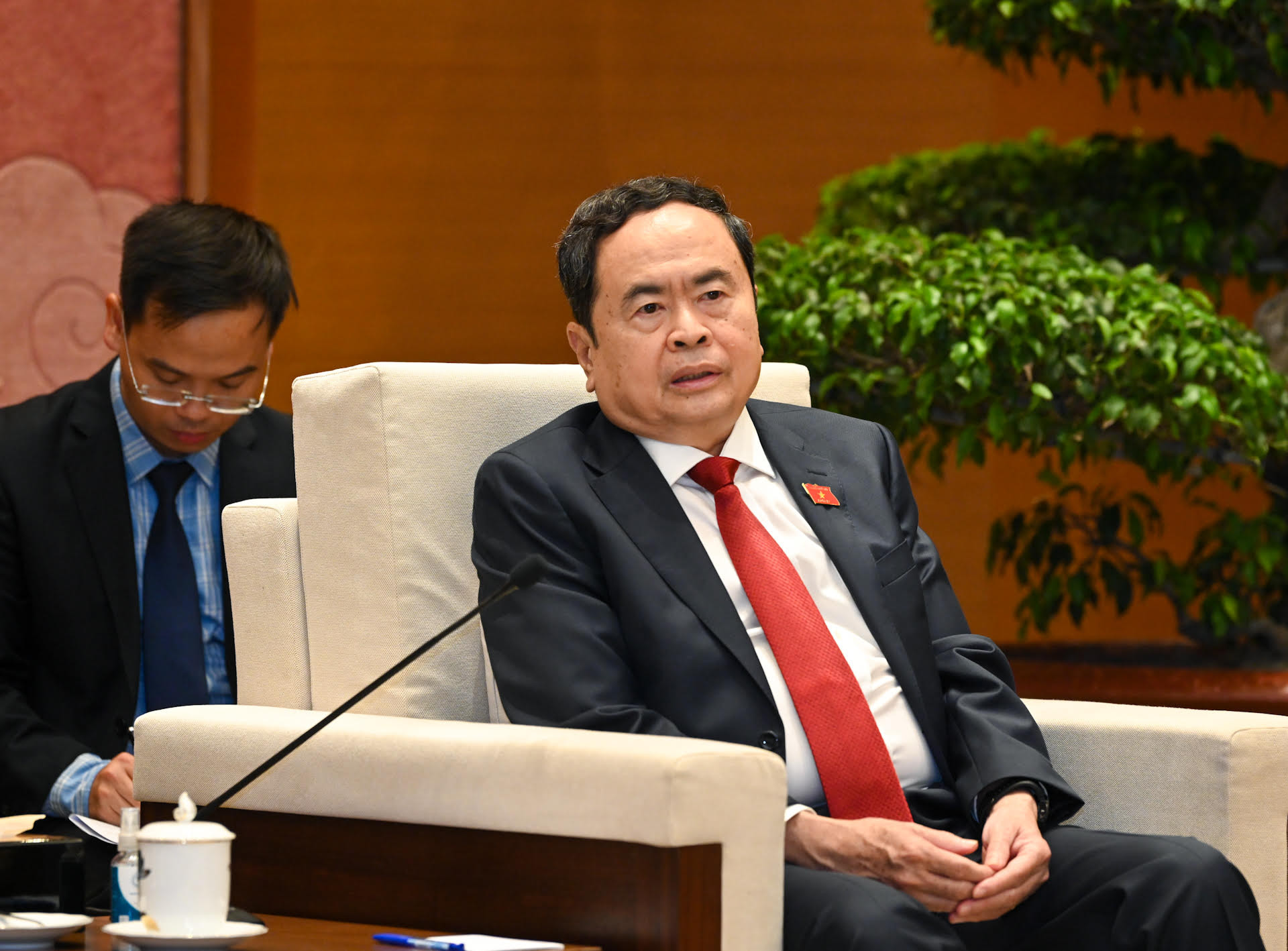 Chủ tịch Quốc hội Trần Thanh Mẫn phát biểu tại cuộc tiếp. Chủ tịch Quốc hội Trần Thanh Mẫn phát biểu tại cuộc tiếp.