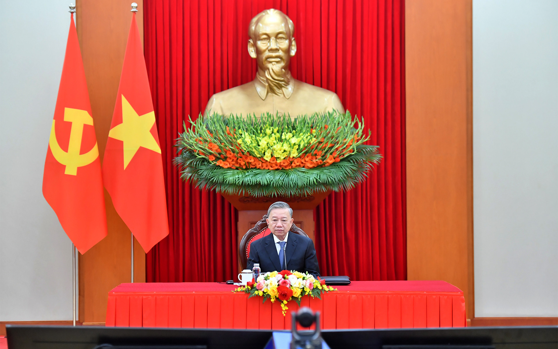 Tổng Bí thư Tô Lâm phát biểu tại cuộc điện đàm.