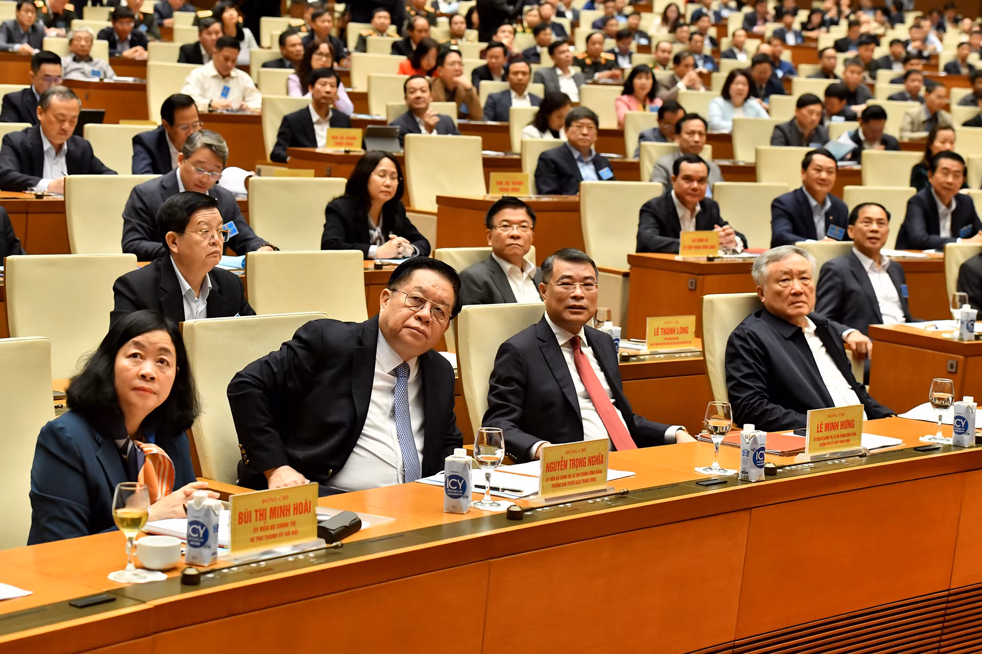 Các đồng chí lãnh đạo Đảng, Nhà nước và các đại biểu dự hội nghị.