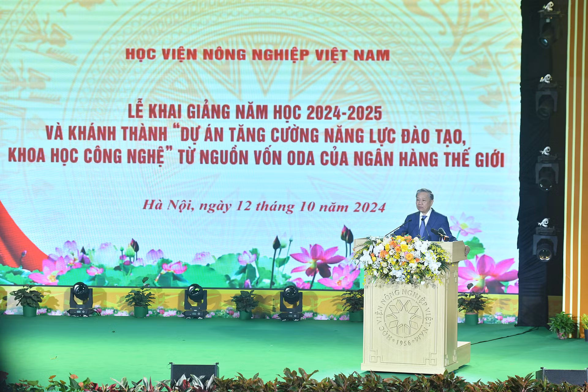 Tổng Bí thư, Chủ tịch nước Tô Lâm phát biểu tại Lễ khai giảng năm học mới tại Học viện Nông nghiệp Việt Nam.