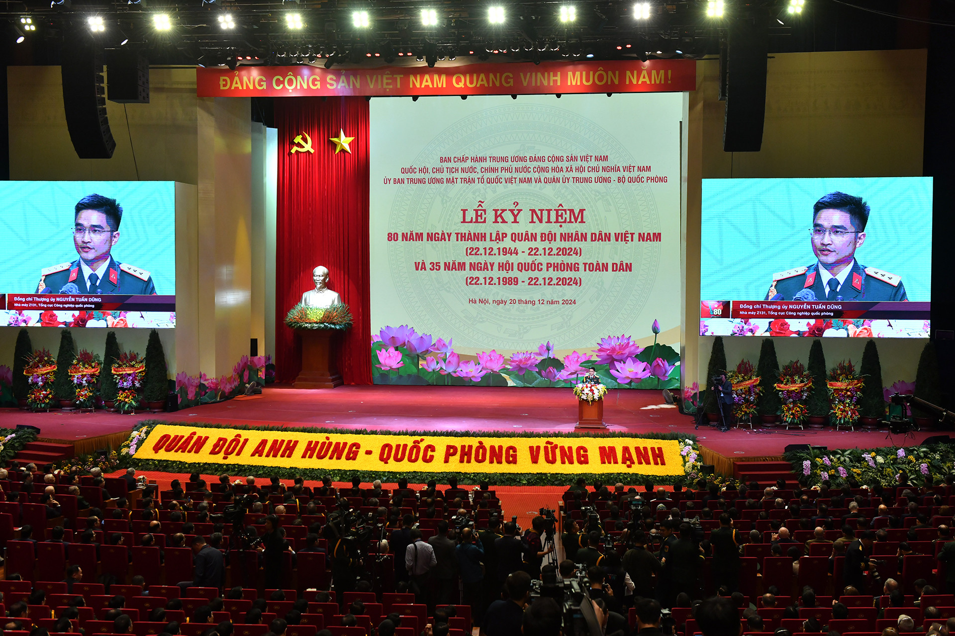 Thượng úy Nguyễn Tuấn Dũng, Trợ lý Phòng Kỹ thuật Công nghệ, Nhà máy Z131, Tổng cục Công nghiệp Quốc phòng phát biểu tại buổi lễ.