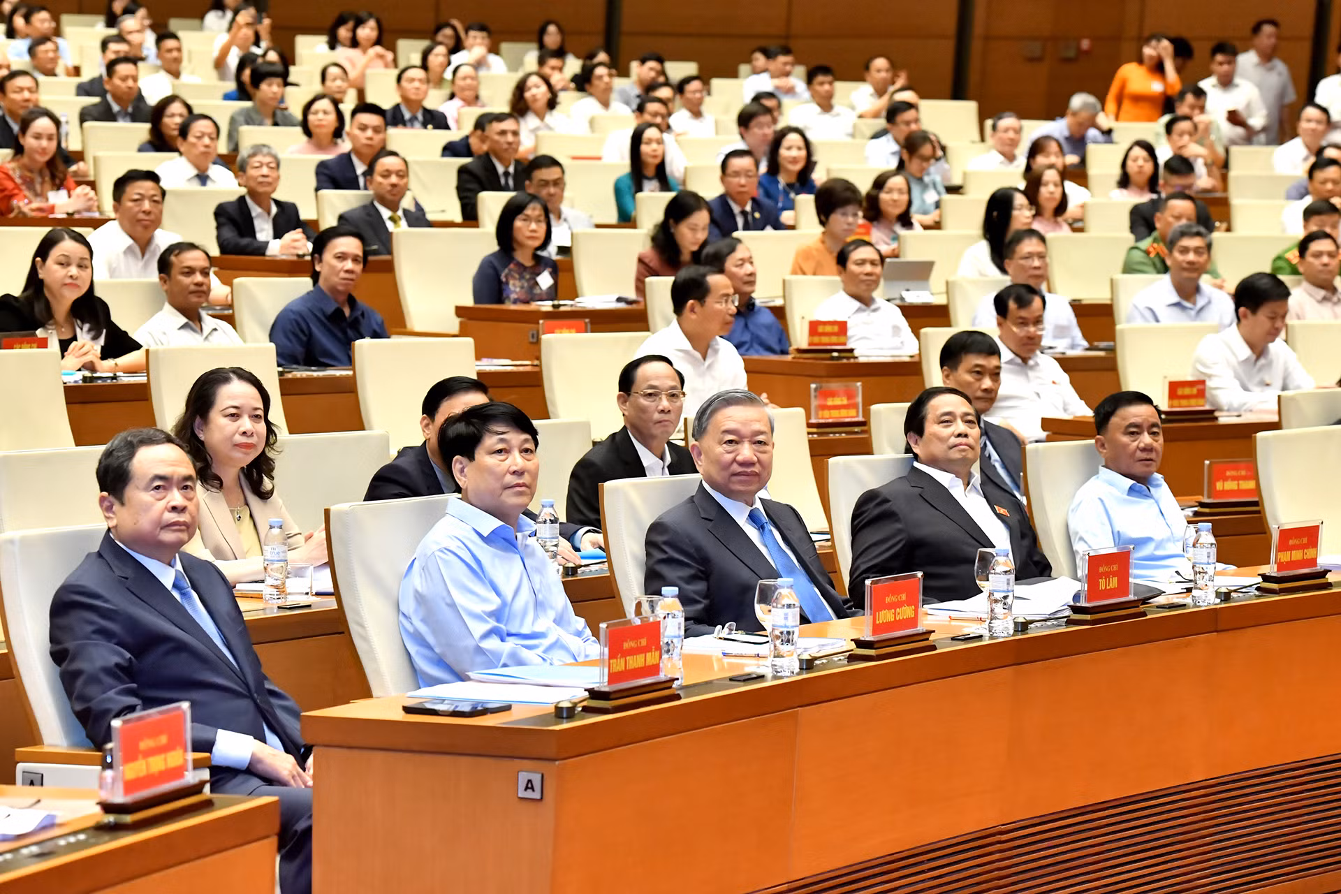 Tổng Bí thư Tô Lâm và các đồng chí lãnh đạo Đảng, Nhà nước tham dự hội nghị.