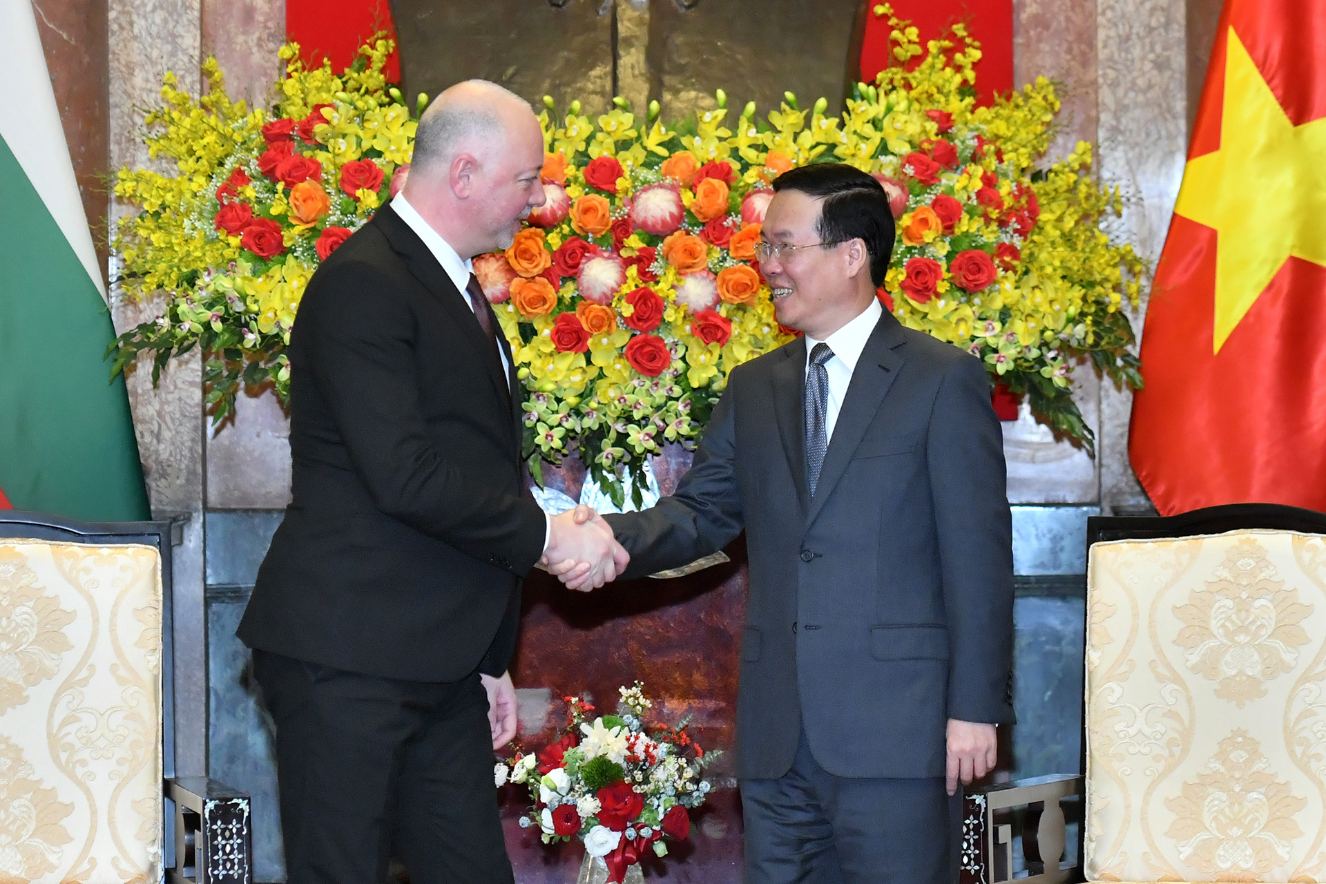 Chủ tịch nước Võ Văn Thưởng và Chủ tịch Quốc hội Bulgaria Rossen Dimitrov Jeliazkov tại buổi tiếp.