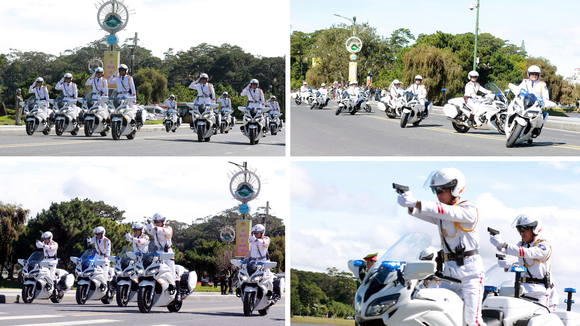 Biểu diễn các kỹ năng của đội mô-tô dẫn đoàn.