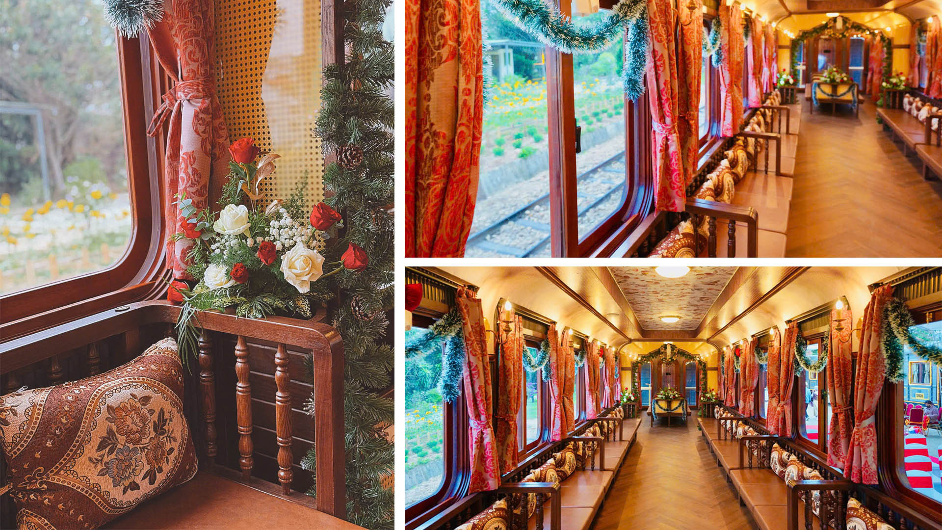 Khoang khách được trang trí mỹ thuật, tranh ảnh họa tiết thanh thoát, đặc trưng màu tím của hoa, cổ kính của Đà Lạt thế kỷ trước, với 36 ghế ngồi dọc hai bên. Khoang khách được trang trí mỹ thuật, tranh ảnh họa tiết thanh thoát, đặc trưng màu tím của hoa, cổ kính của Đà Lạt thế kỷ trước, với 36 ghế ngồi dọc hai bên.