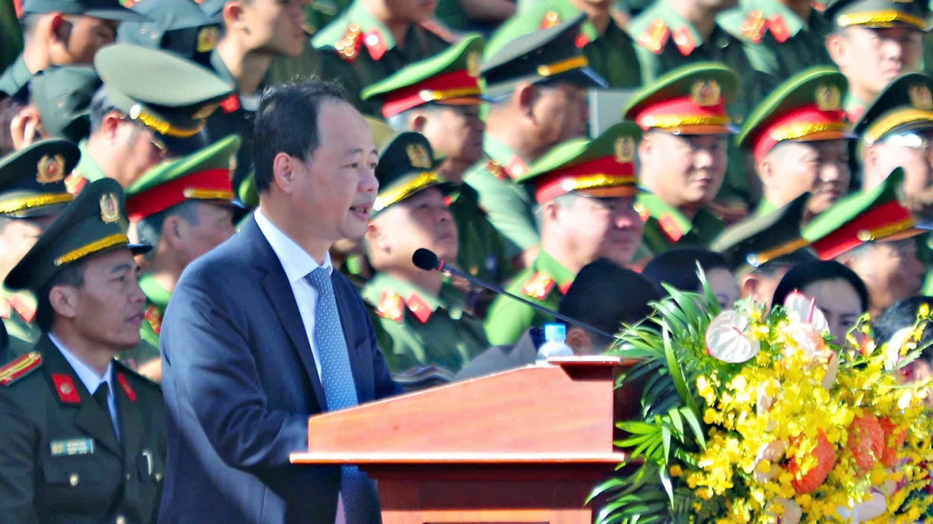 Chủ tịch Ủy ban nhân dân tỉnh Lâm Đồng Trần Hồng Thái phát biểu ý kiến tại lễ khai mạc.