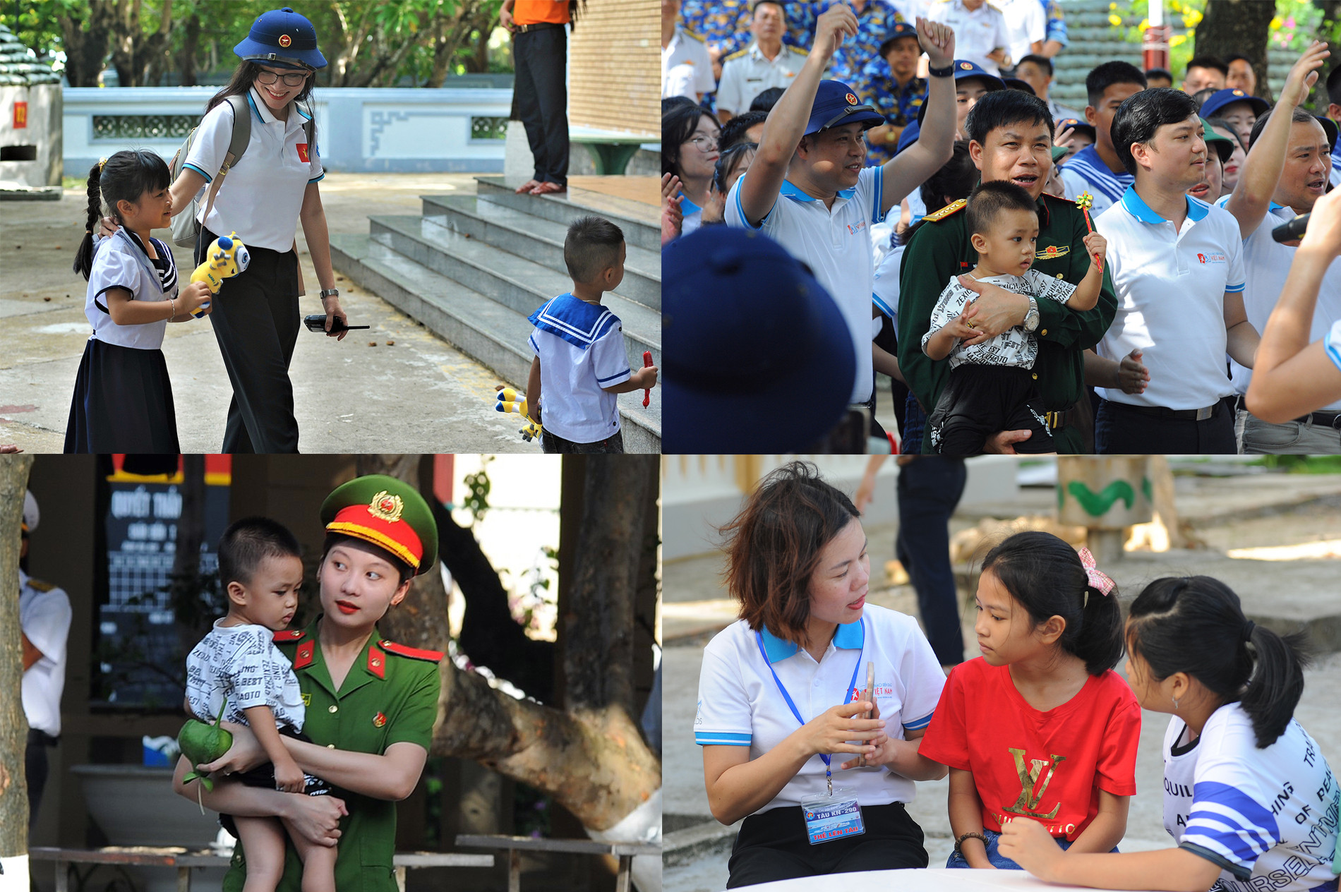 Đại biểu Hành trình "Sinh viên với biển, đảo Tổ quốc" năm 2023 chơi đùa cùng thiếu nhi các đảo Sinh Tồn, Đá Tây A và Trường Sa.