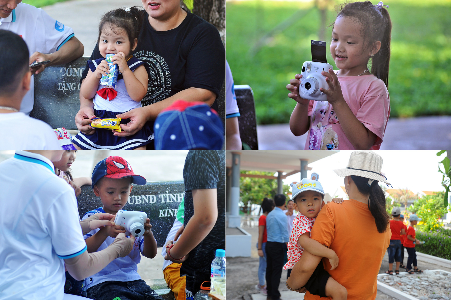 Những công dân "út ít" ở thị trấn Trường Sa và xã đảo Song Tử Tây cùng bố mẹ đón khách từ đất liền tới thăm, động viên.