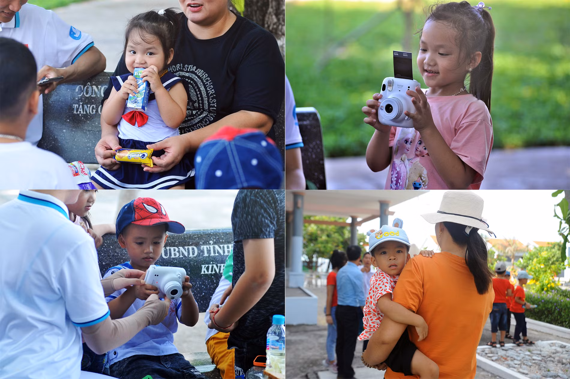 Những công dân "út ít" ở thị trấn Trường Sa và xã đảo Song Tử Tây cùng bố mẹ đón khách từ đất liền tới thăm, động viên.