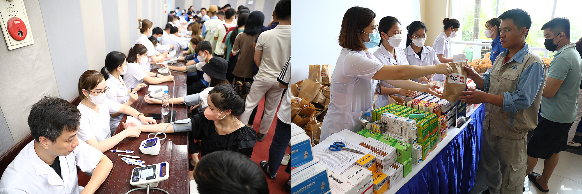 Hoạt động khám bệnh, tư vấn sức khỏe, phát thuốc miễn phí tặng thanh niên công nhân và người dân địa phương tại ngày hội.