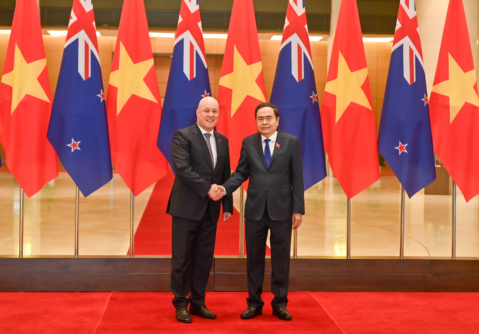 Chủ tịch Quốc hội Trần Thanh Mẫn và Thủ tướng New Zealand Christopher Luxon.