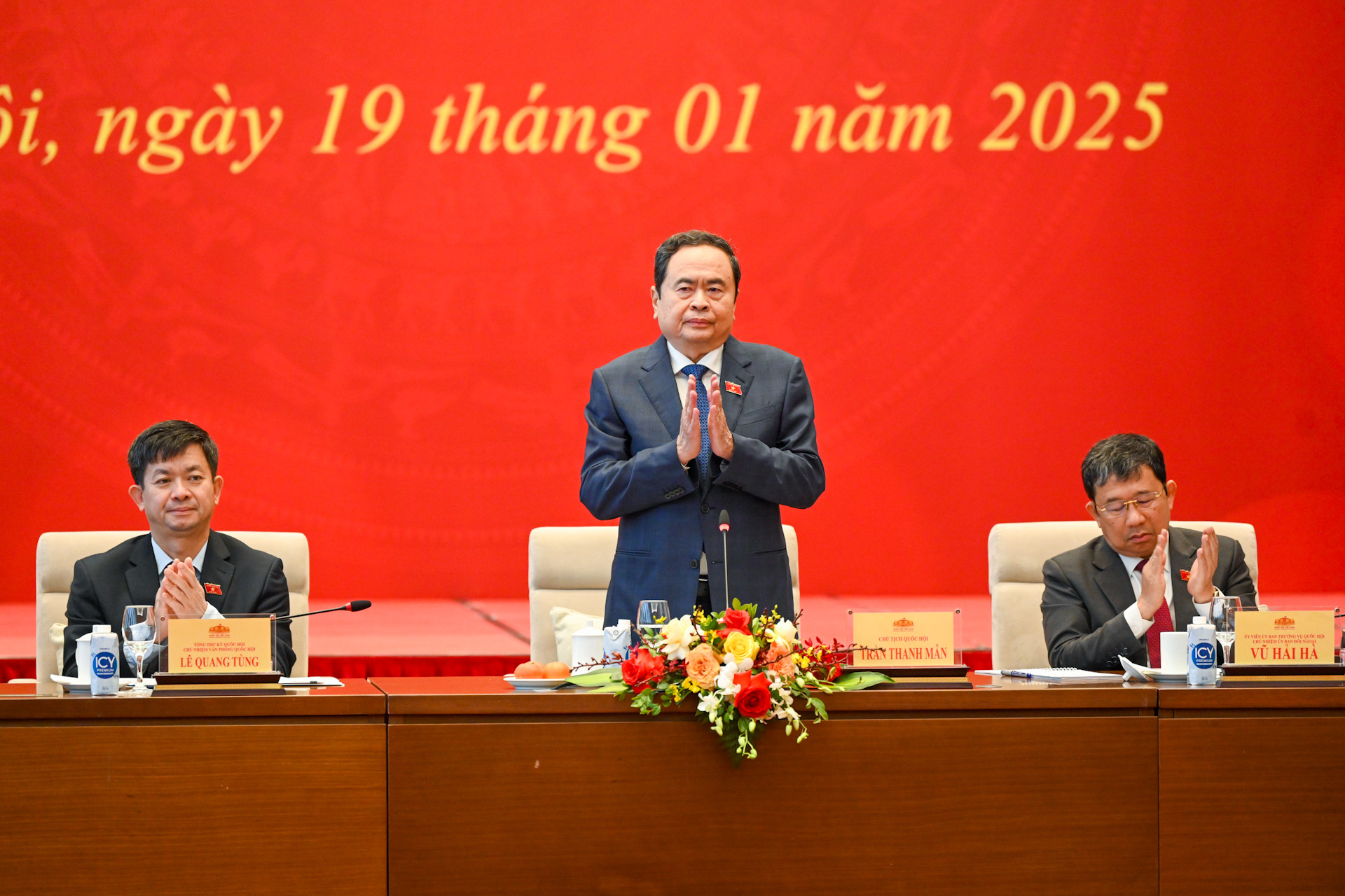 Chủ tịch Quốc hội Trần Thanh Mẫn phát biểu tại cuộc gặp mặt.