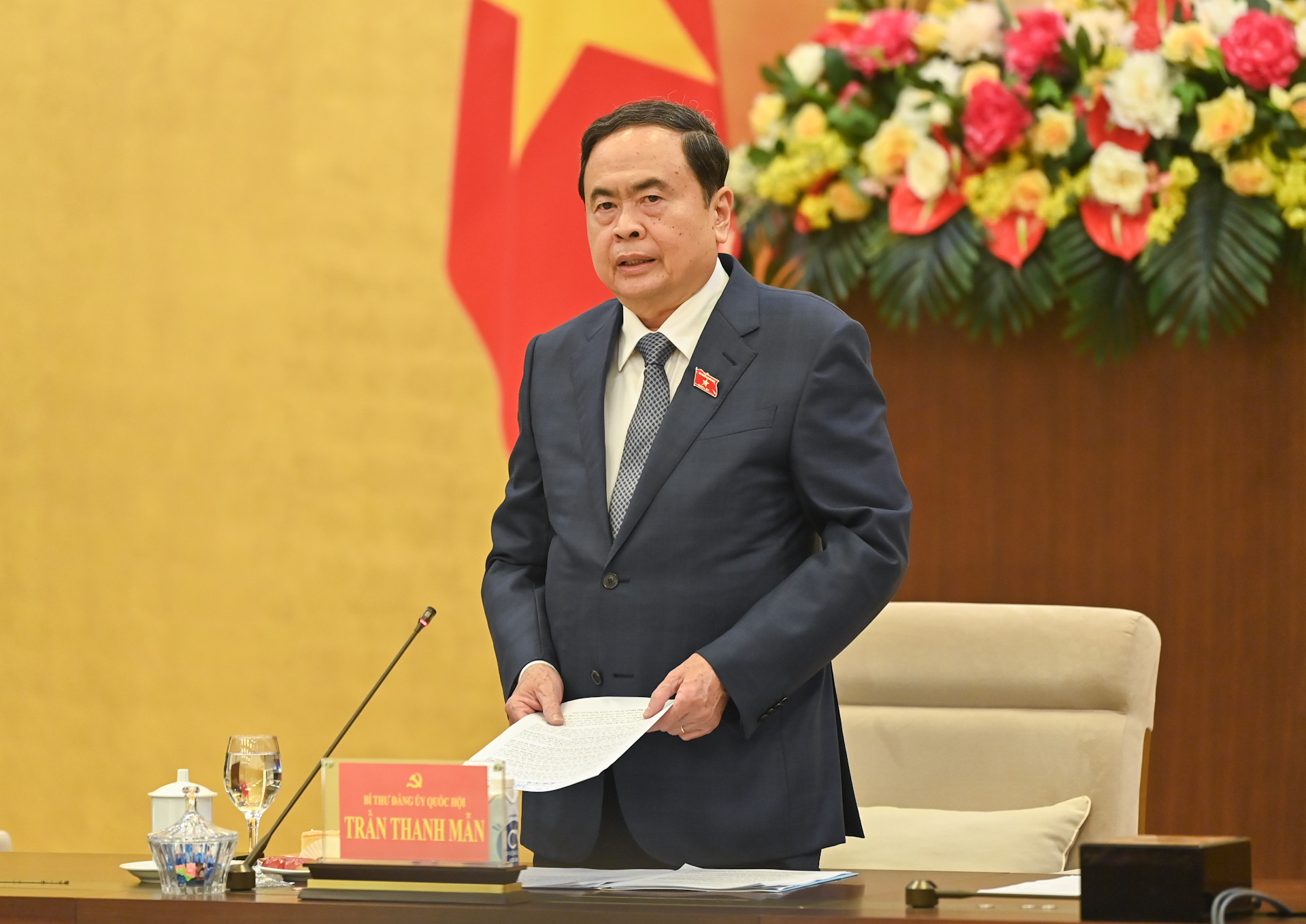 Bí thư Đảng ủy Quốc hội, Chủ tịch Quốc hội Trần Thanh Mẫn phát biểu khai mạc hội nghị.