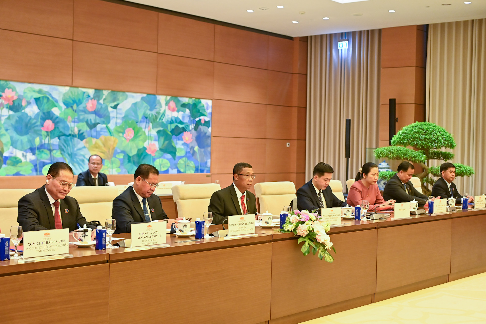 Phó Chủ tịch Quốc hội Lào Suvon Luongbunmi và các đại biểu dự buổi tiếp.