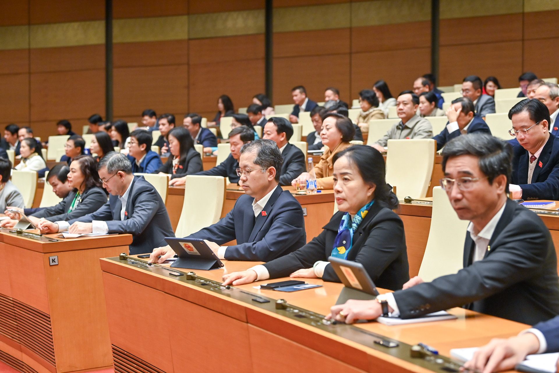 Các đại biểu Quốc hội biểu quyết thông qua Nghị quyết.