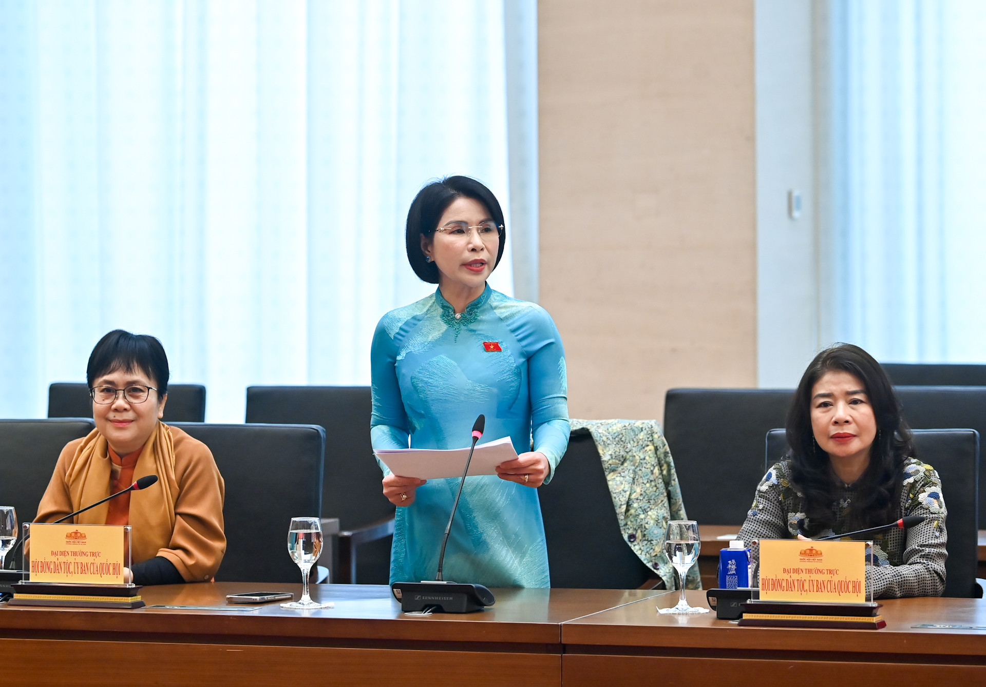 Phó Trưởng ban Dân nguyện và Giám sát Trần Thị Nhị Hà phát biểu tại cuộc gặp mặt.