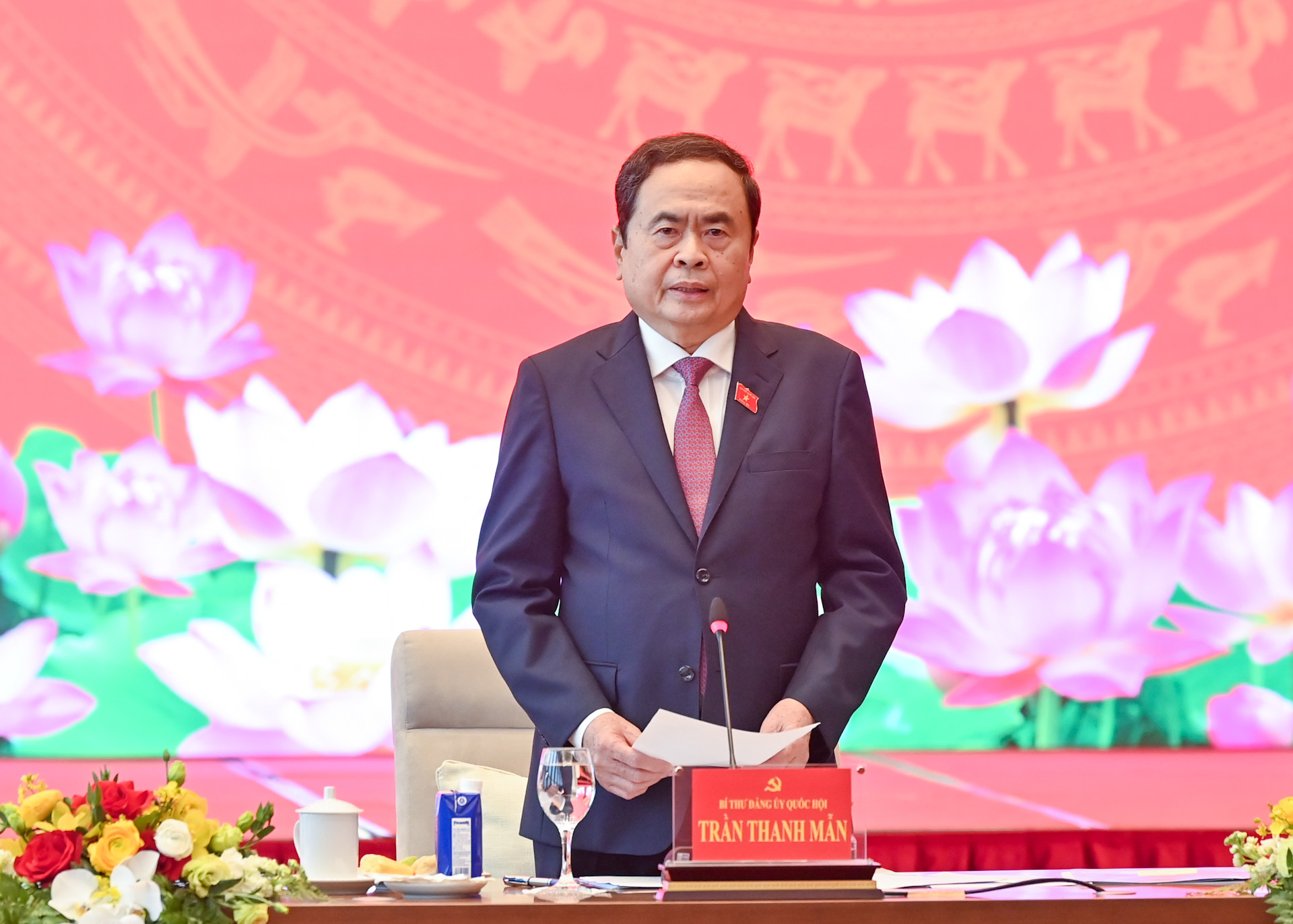 Bí thư Đảng ủy Quốc hội, Chủ tịch Quốc hội Trần Thanh Mẫn phát biểu khai mạc hội nghị.