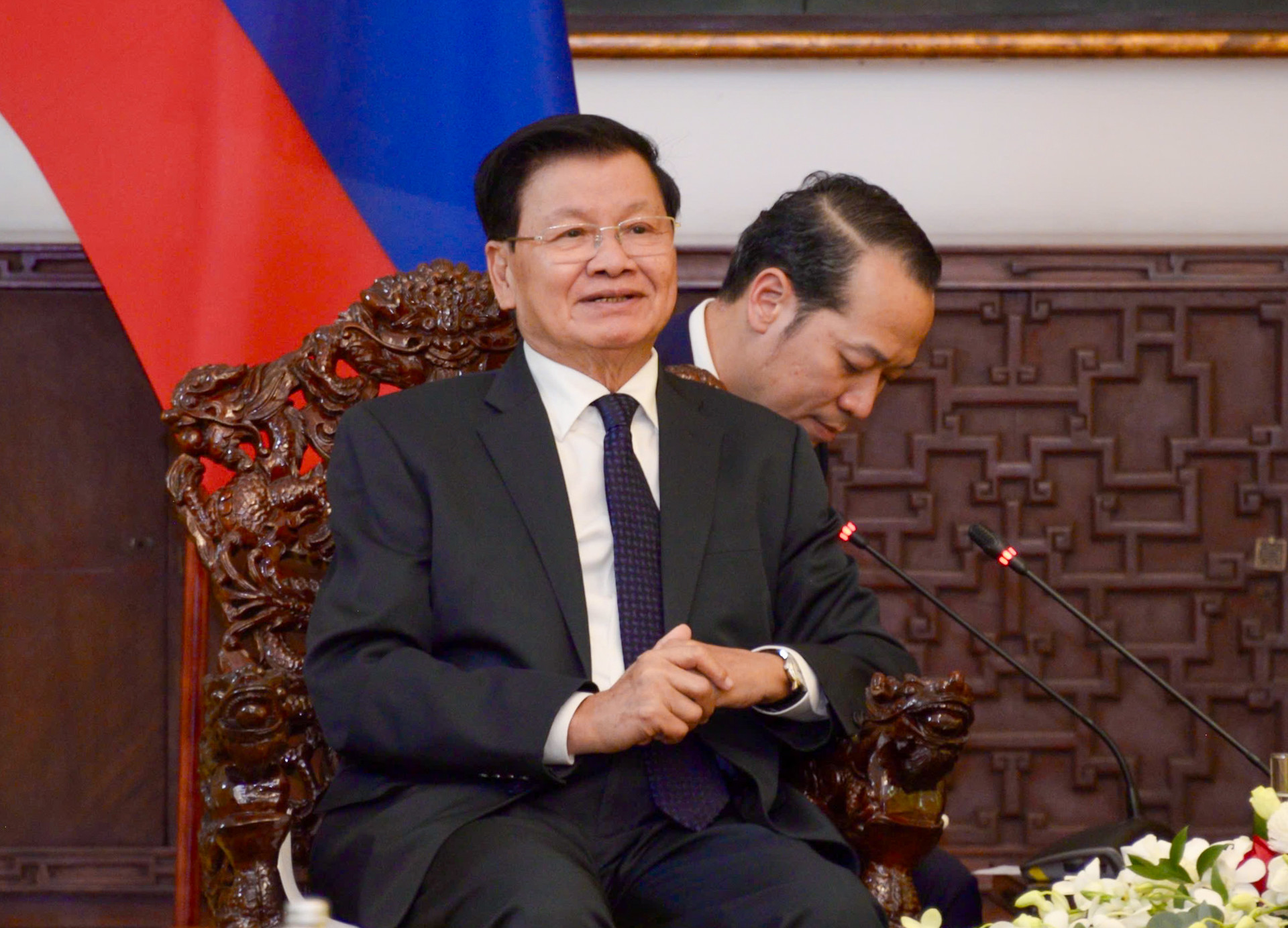 Tổng Bí thư, Chủ tịch nước Lào Thongloun Sisoulith phát biểu tại buổi tiếp.