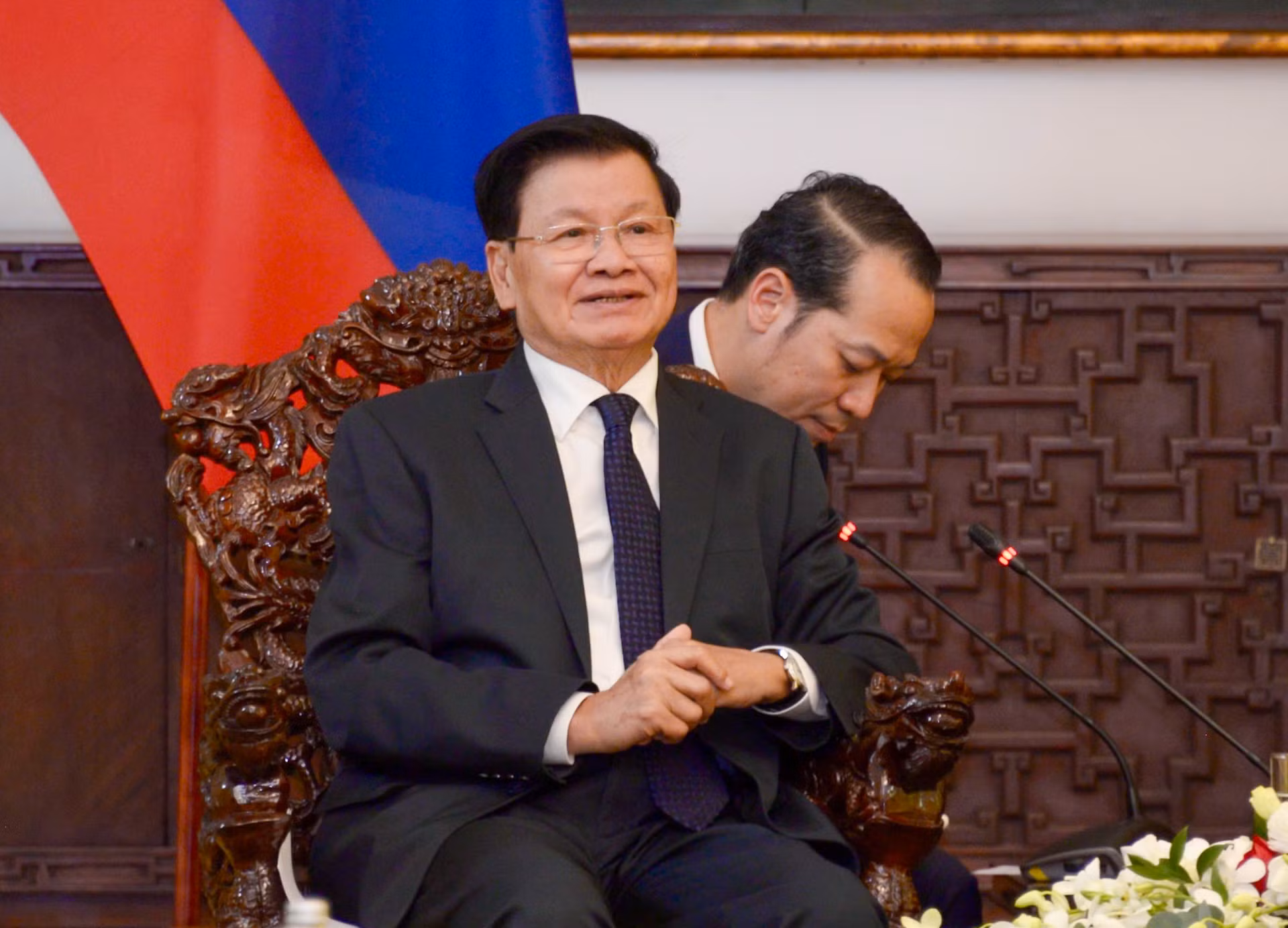 Tổng Bí thư, Chủ tịch nước Lào Thongloun Sisoulith phát biểu tại buổi tiếp.