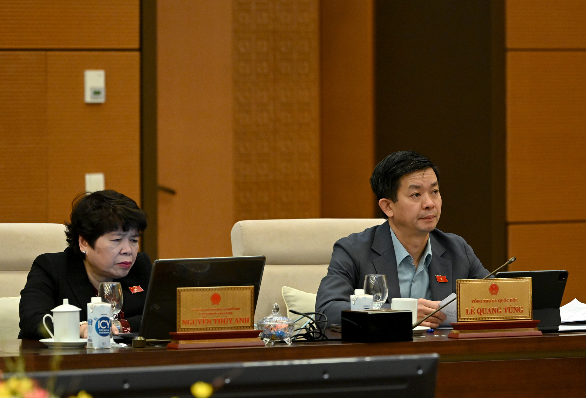 Các Ủy viên Ủy ban Thường vụ Quốc hội dự phiên họp.