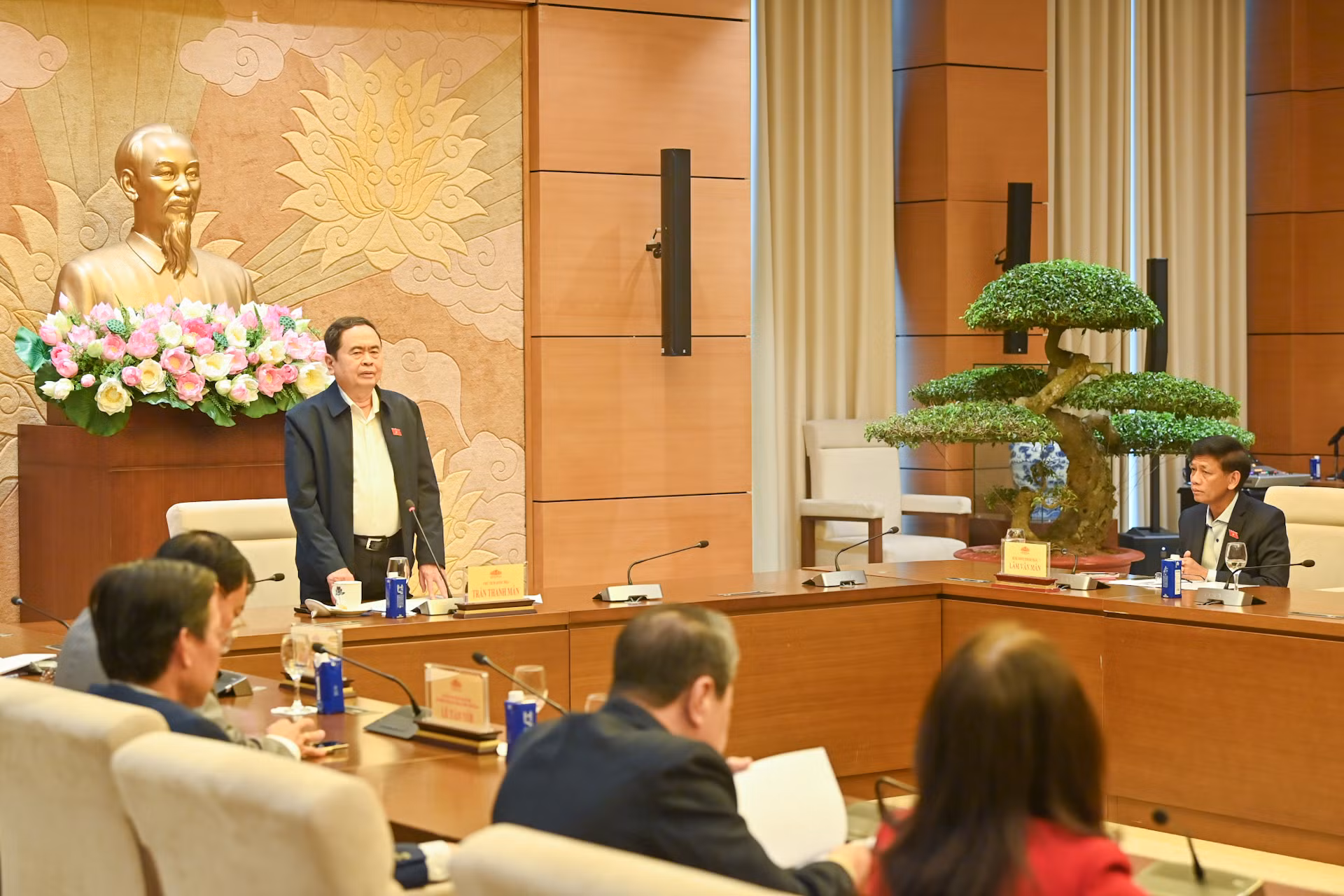 Chủ tịch Quốc hội Trần Thanh Mẫn phát biểu tại cuộc gặp mặt.