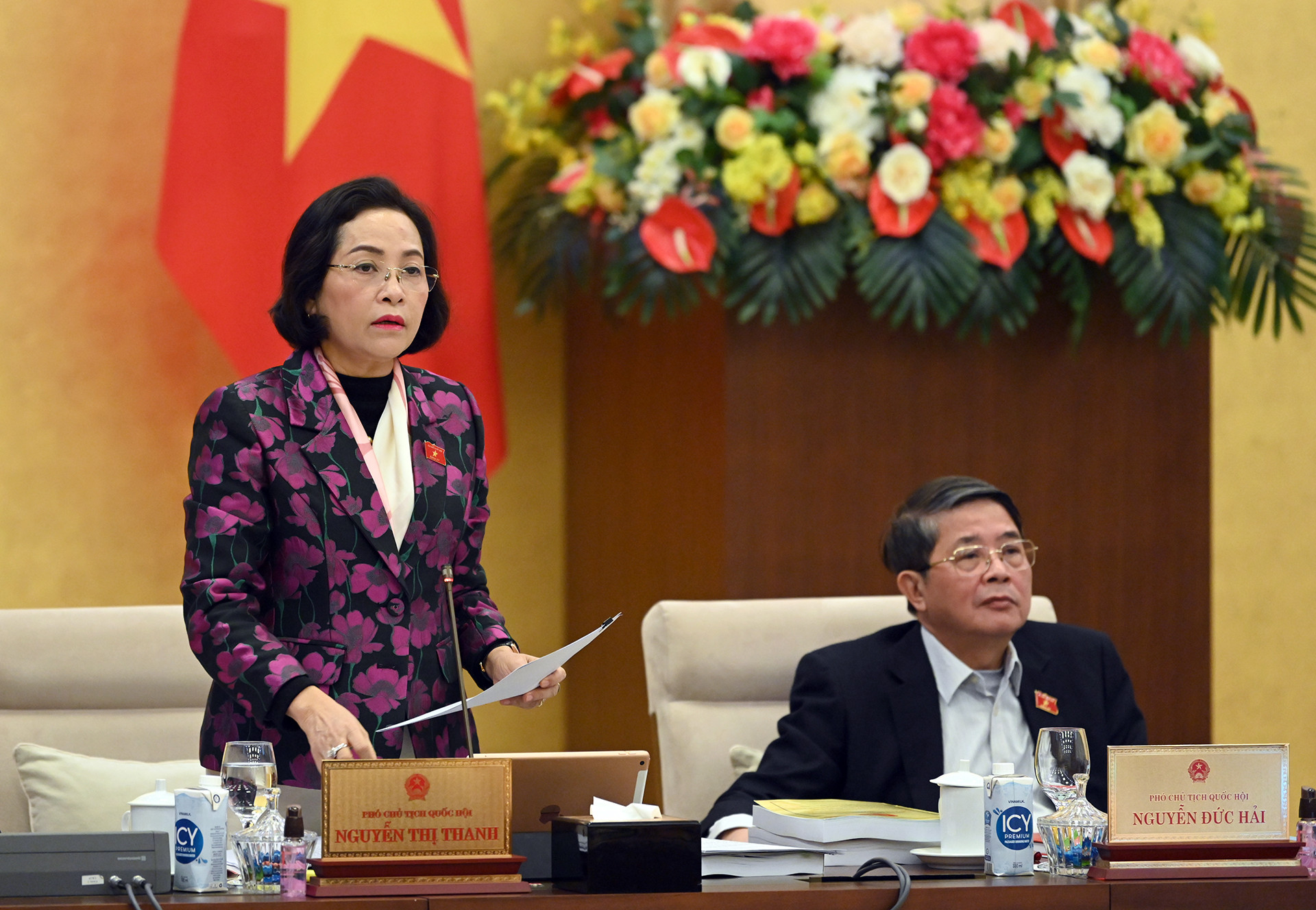 Phó Chủ tịch Quốc hội Nguyễn Thị Thanh phát biểu ý kiến tại phiên họp.