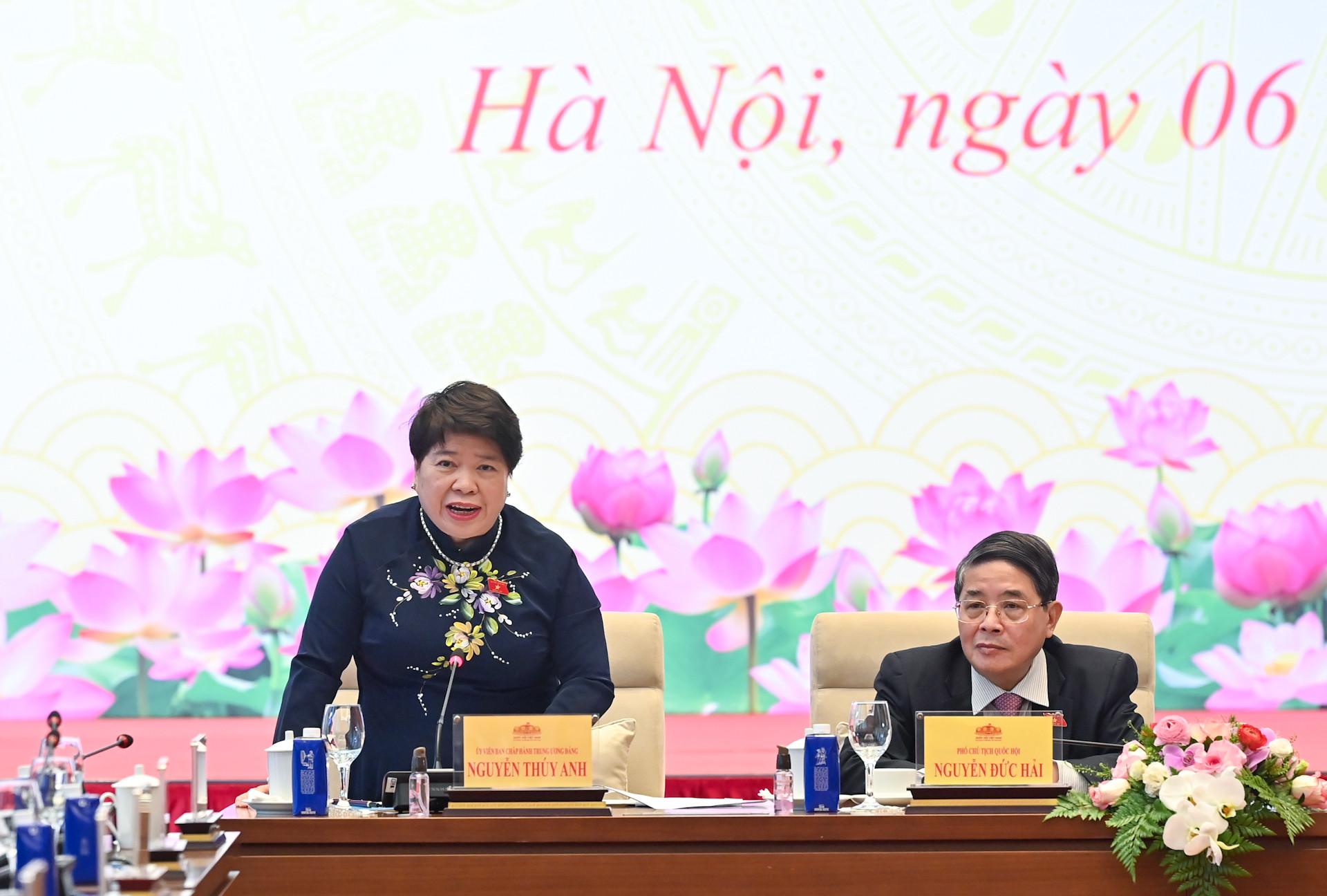 Chủ tịch Nhóm nữ đại biểu Quốc hội Nguyễn Thị Thúy Anh phát biểu.