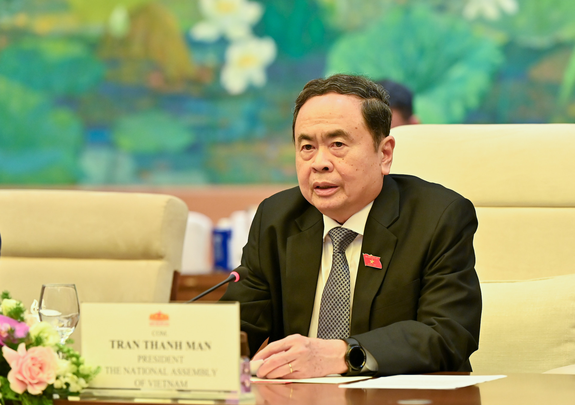 Chủ tịch Quốc hội Trần Thanh Mẫn phát biểu tại buổi tiếp.