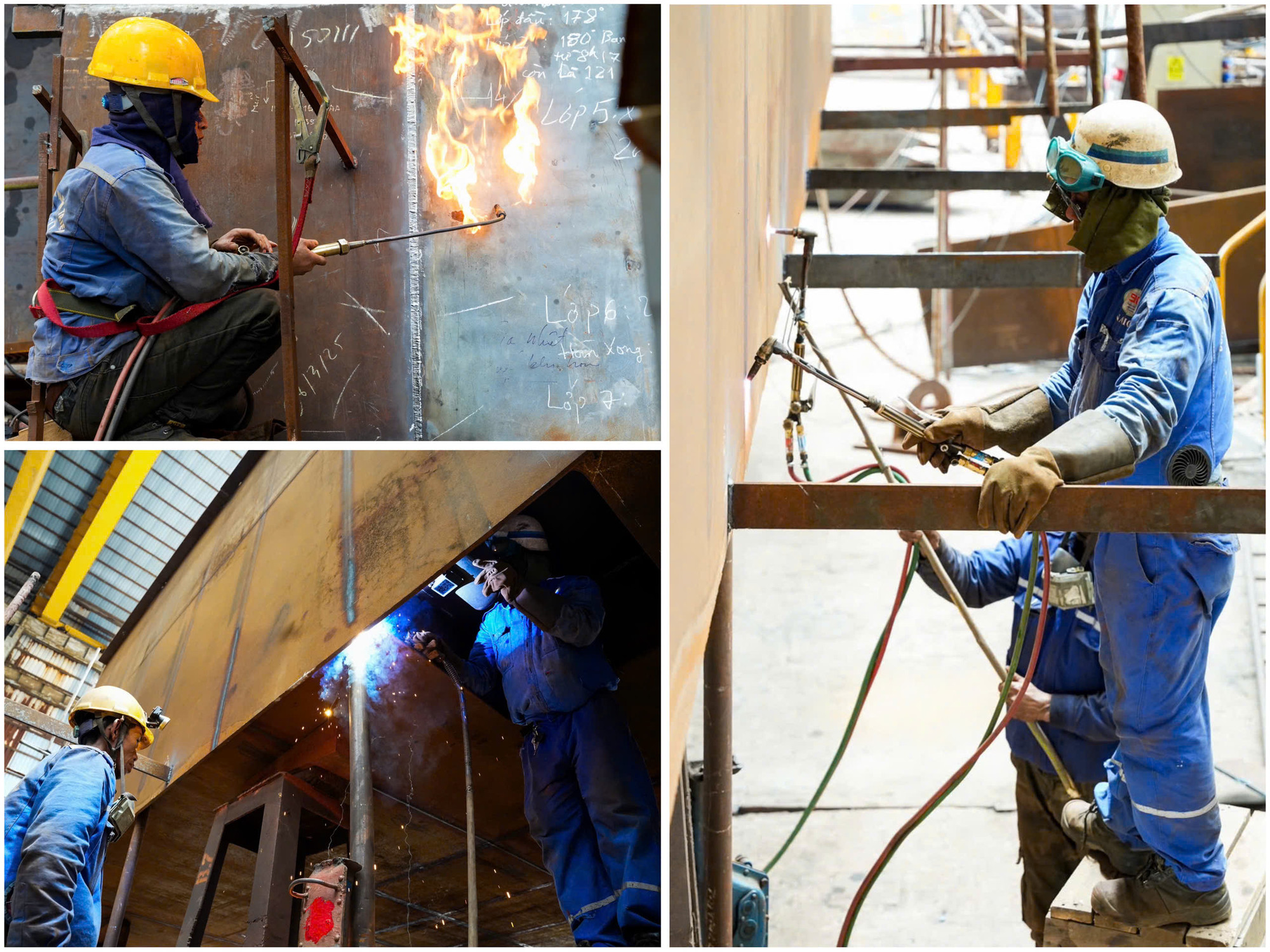 Tiếng máy hàn, máy cắt CNC trộn lẫn thanh âm của sắt thép, tạo nên một khung cảnh công nghiệp hết sức rộn rã.