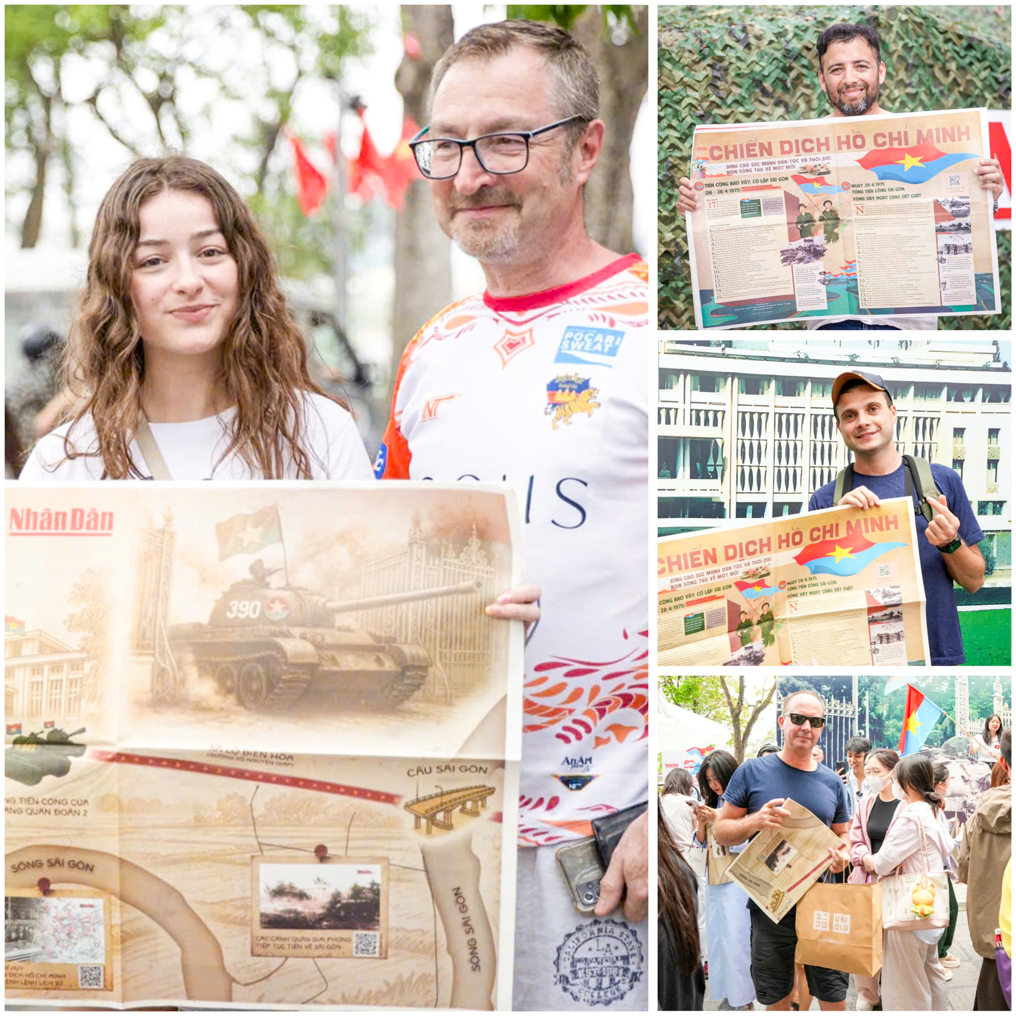 Những vị khách người nước ngoài thích thú khi được chụp cùng tờ phụ san đặc biệt của Báo Nhân Dân. Những vị khách người nước ngoài thích thú khi được chụp cùng tờ phụ san đặc biệt của Báo Nhân Dân.