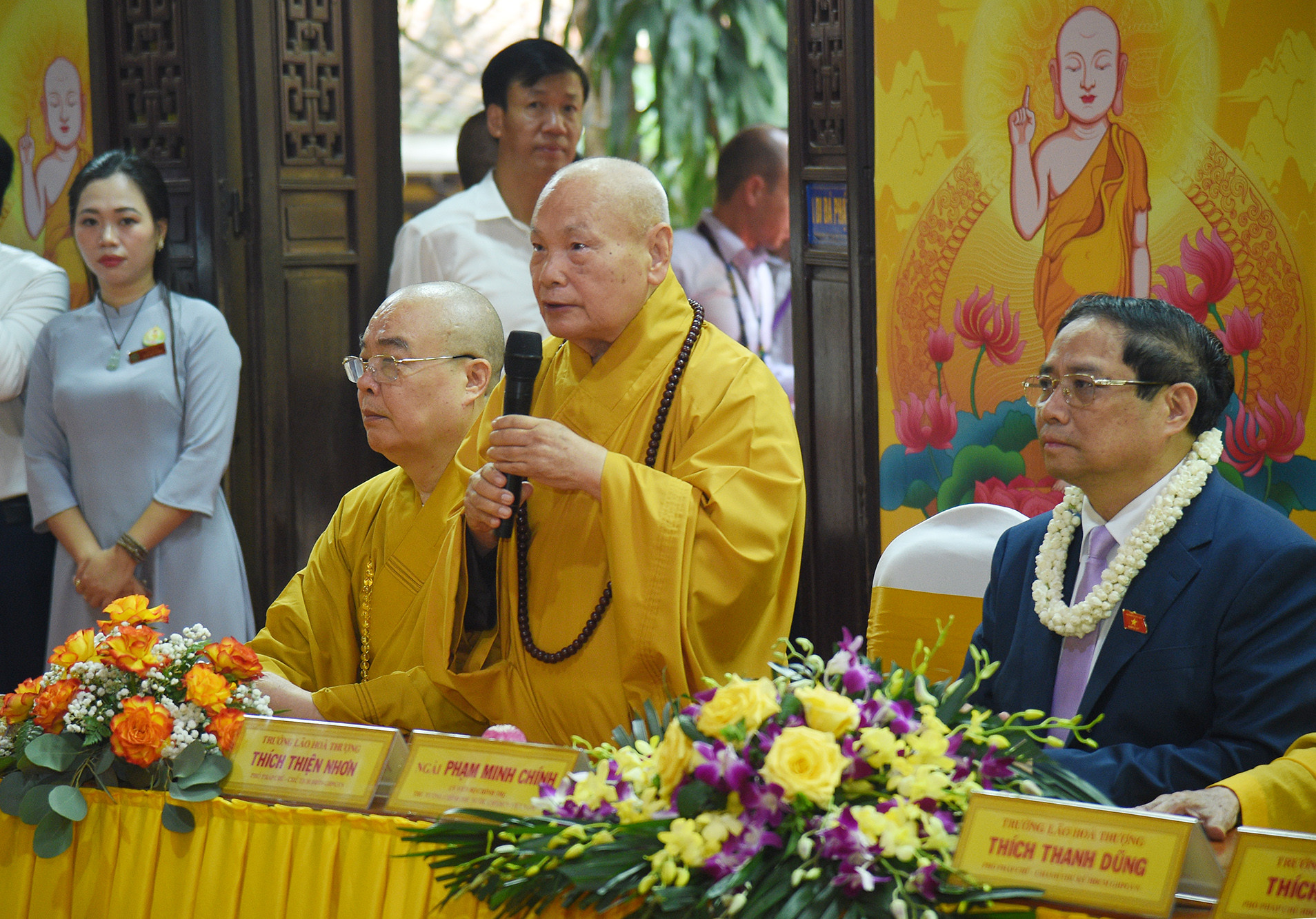 Trưởng lão Hòa thượng Thích Thiện Nhơn - Phó Pháp chủ, Chủ tịch Hội đồng Trị sự Trung ương Giáo hội Phật giáo Việt Nam phát biểu tại buổi lễ.