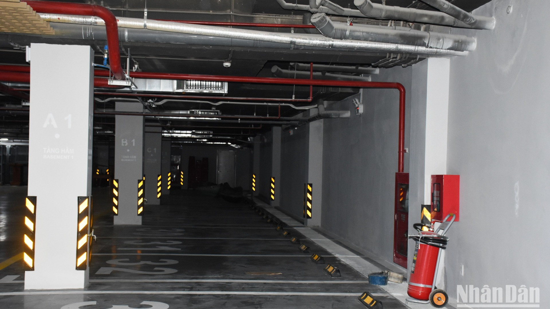 Hệ thống phòng cháy chữa cháy tại khu vực tầng hầm bảo tàng. (Ảnh: ANH ĐÀO)