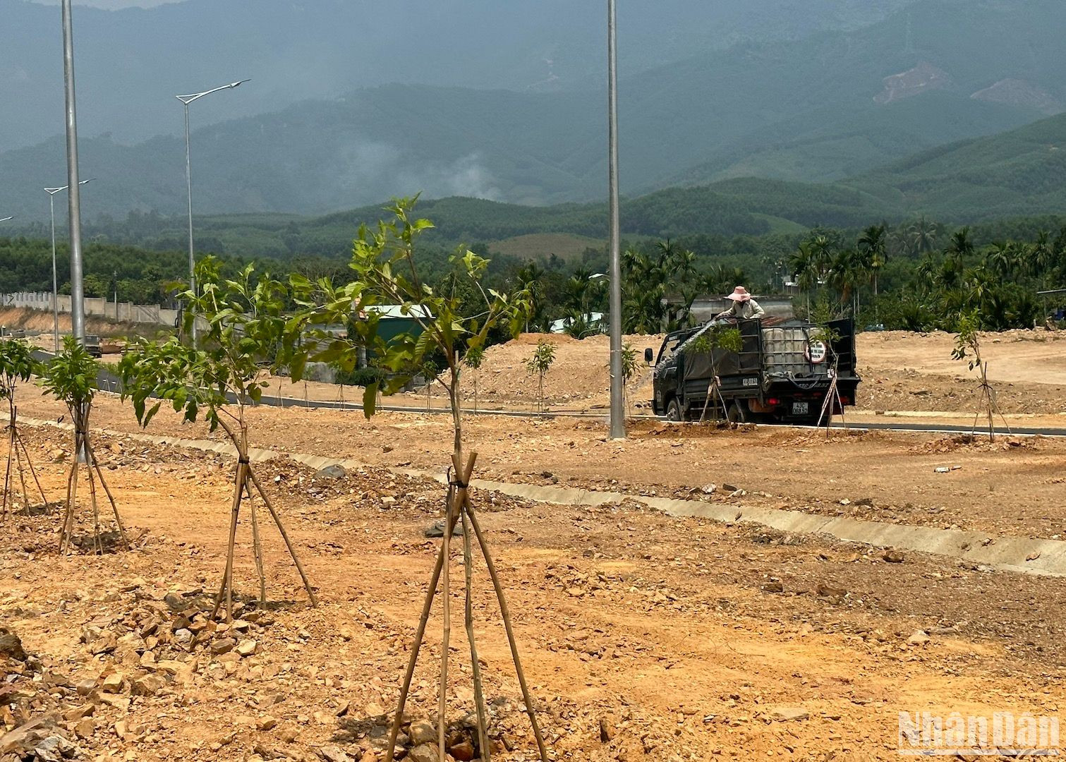 Cây xanh trên tuyến đường vành đai được chăm sóc mỗi ngày.
