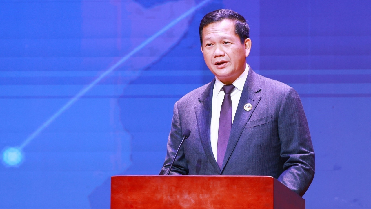 Thủ tướng Campuchia Hun Manet phát biểu tại buổi ăn sáng giao lưu với Hội đồng Tư vấn Kinh doanh ASEAN. (Ảnh: Dương Giang-TTXVN) Thủ tướng Campuchia Hun Manet phát biểu tại buổi ăn sáng giao lưu với Hội đồng Tư vấn Kinh doanh ASEAN. (Ảnh: Dương Giang-TTXVN)