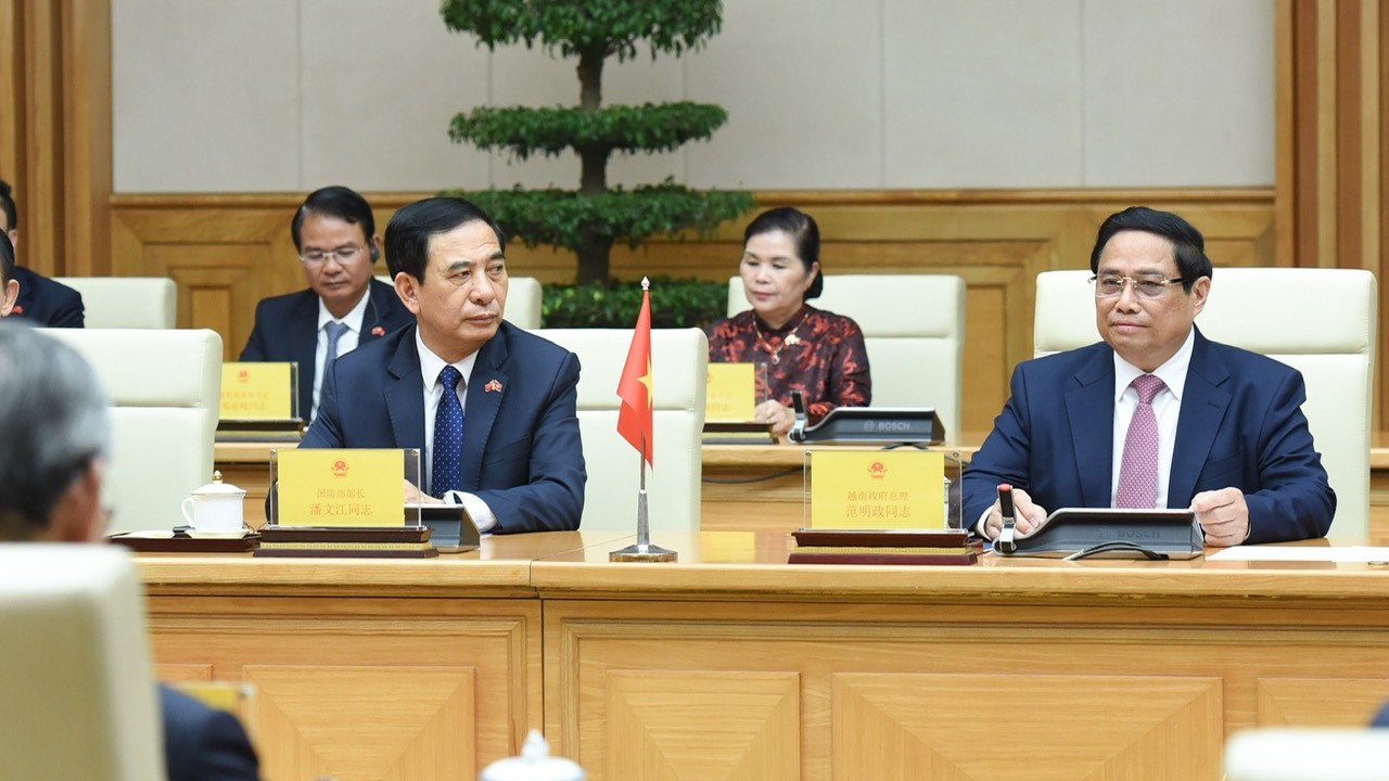 Thủ tướng Phạm Minh Chính phát biểu tại buổi hội đàm với Thủ tướng Trung Quốc Lý Cường.