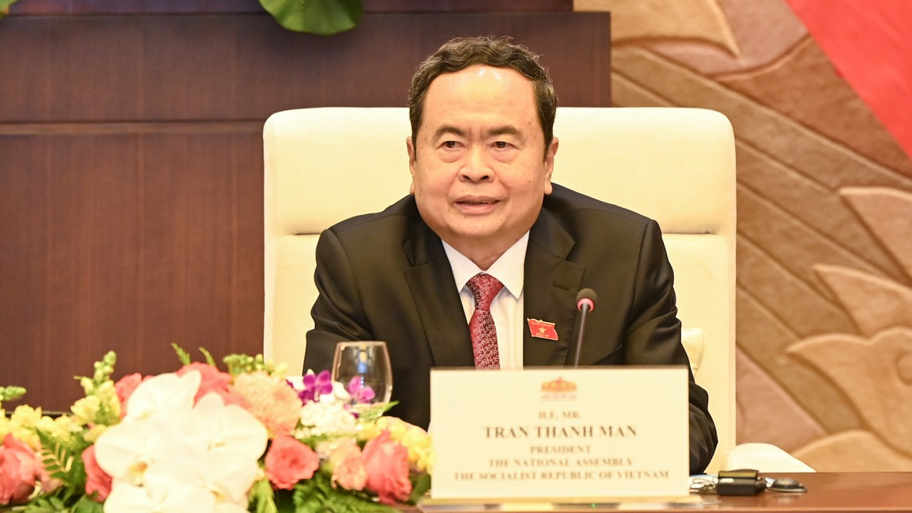 Chủ tịch Quốc hội Trần Thanh Mẫn phát biểu tại cuộc tiếp.