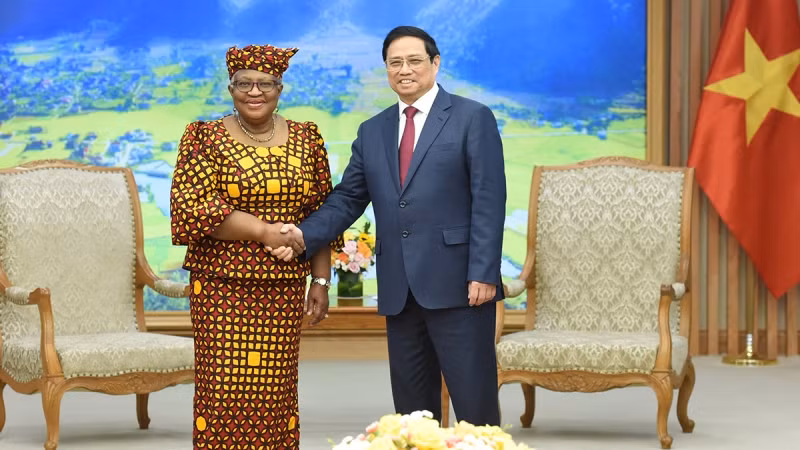 Thủ tướng đánh giá cao vai trò và nỗ lực của bà Tổng Giám đốc trong việc điều hành và thúc đẩy các hoạt động của WTO; chúc mừng bà Tổng Giám đốc vì những kết quả rất đáng ghi nhận đã đạt được từ khi nhậm chức Tổng Giám đốc WTO từ tháng 3/2021.