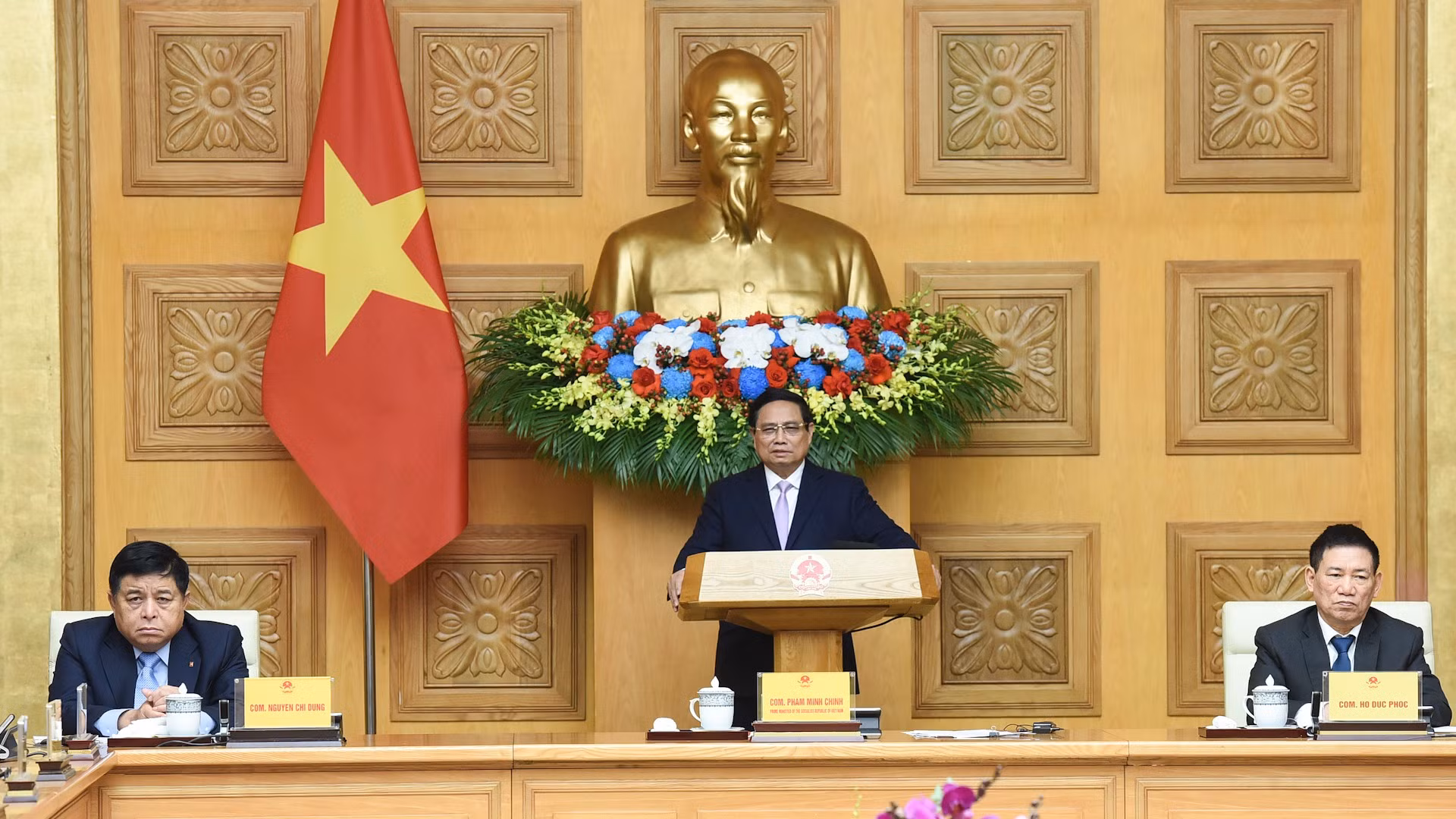 Thủ tướng Phạm Minh Chính phát biểu tại cuộc Toạ đàm với các doanh nghiệp Trung Quốc. 