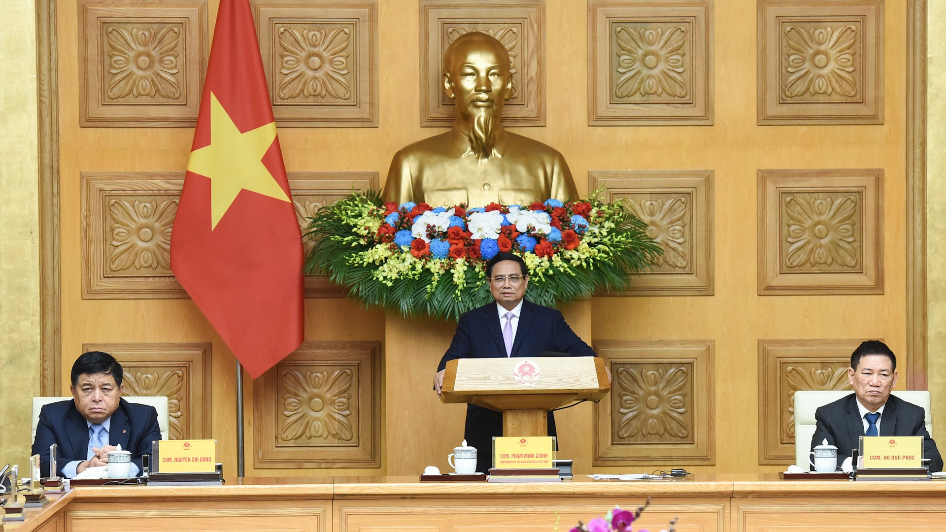 Thủ tướng Phạm Minh Chính phát biểu tại cuộc Toạ đàm với các doanh nghiệp Trung Quốc. 