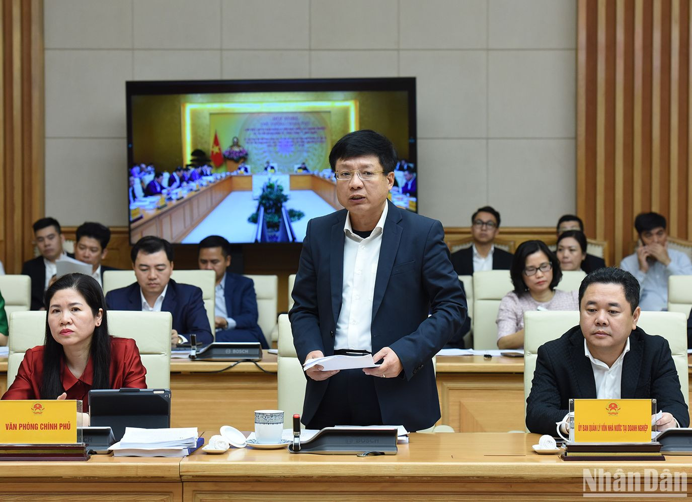 Phó Chủ tịch Ủy ban Quản lý vốn Nhà nước tại doanh nghiệp Hồ Sỹ Hùng báo cáo tại Hội nghị.