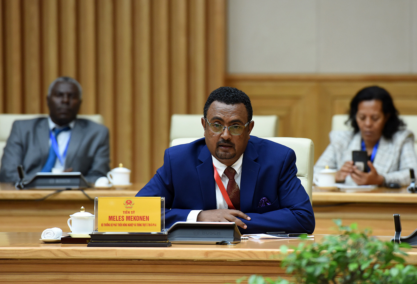 Bộ trưởng Bộ Phát triển Nông nghiệp và trồng trọt Ethiopia, Tiến sĩ Meles Mekonen phát biểu.