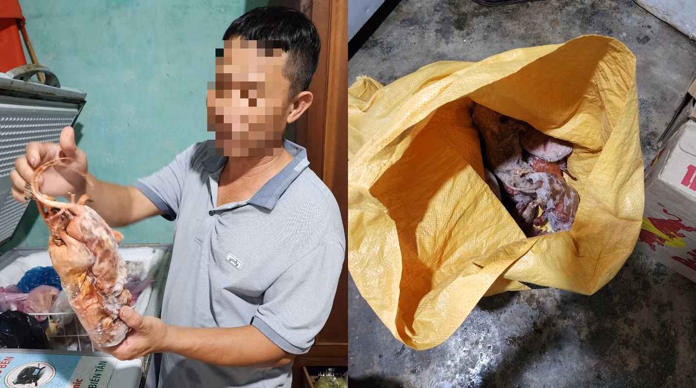 Thịt được quảng cáo là thú rừng được cấp đông và cất kín trong các bao tải tại cửa hàng của bà N. tại huyện Bắc Trà My (Quảng Nam).