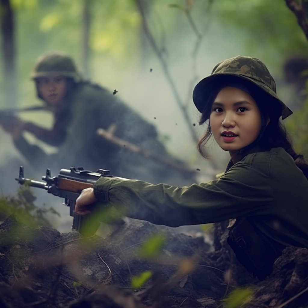 Chân dung liệt sĩ Võ Thị Hà được trí tuệ nhân tạo phục dựng trong bối cảnh chiến đấu. (Ảnh: Thái Anh)