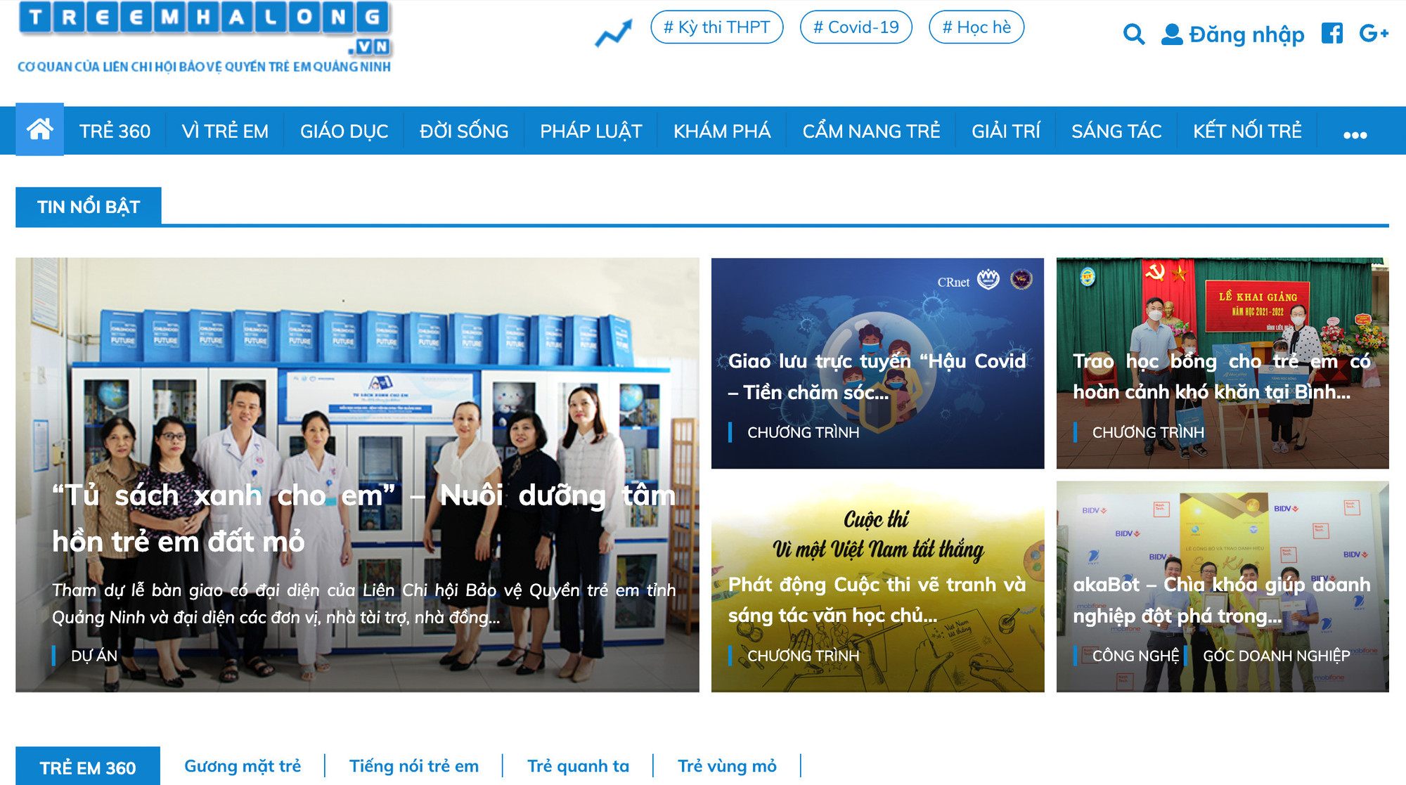 Giao diện trang tin điện tử treemhalong.vn.