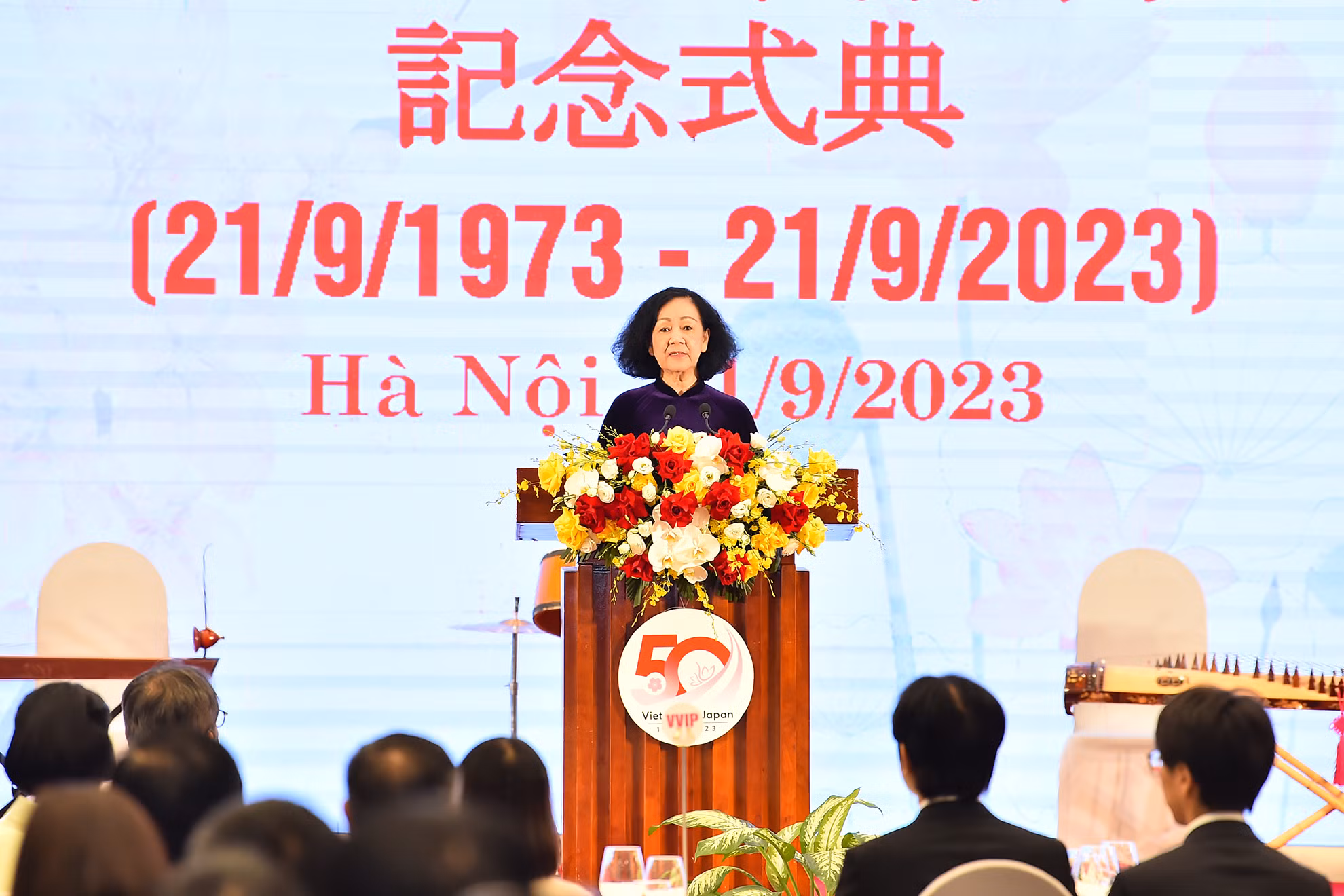 Thường trực Ban Bí thư Trương Thị Mai phát biểu tại lễ kỷ niệm 50 năm Ngày thiết lập quan hệ ngoại giao Việt Nam-Nhật Bản.