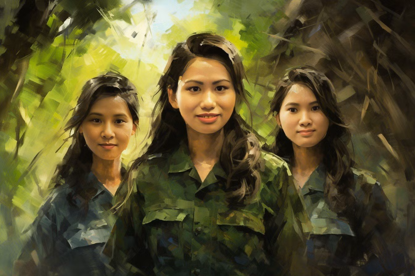 [Ảnh] Chân dung 10 nữ thanh niên xung phong tại ngã ba Đồng Lộc dưới góc nhìn AI